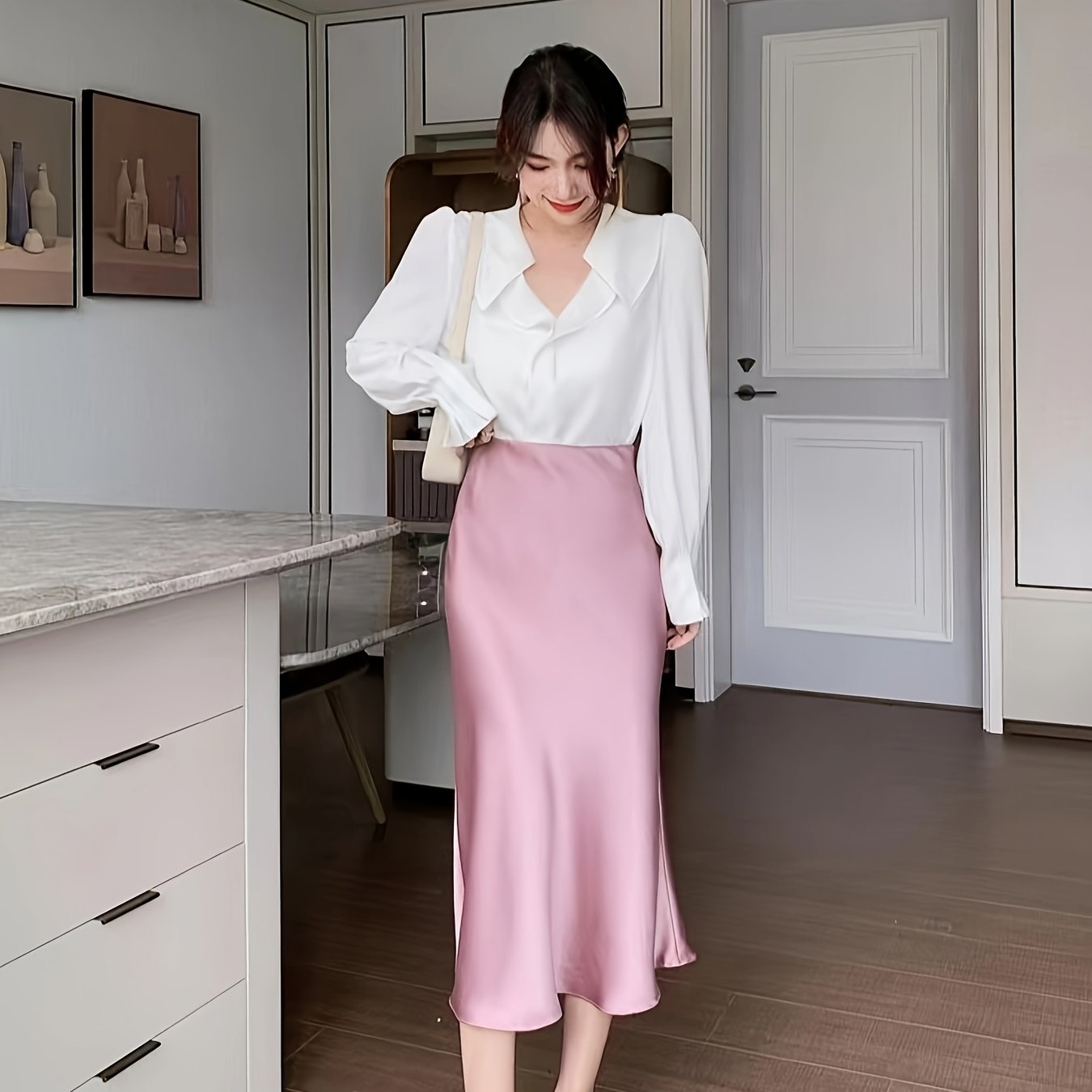 E-shop Damenmode Eleganter Satin Fischtail Rock
