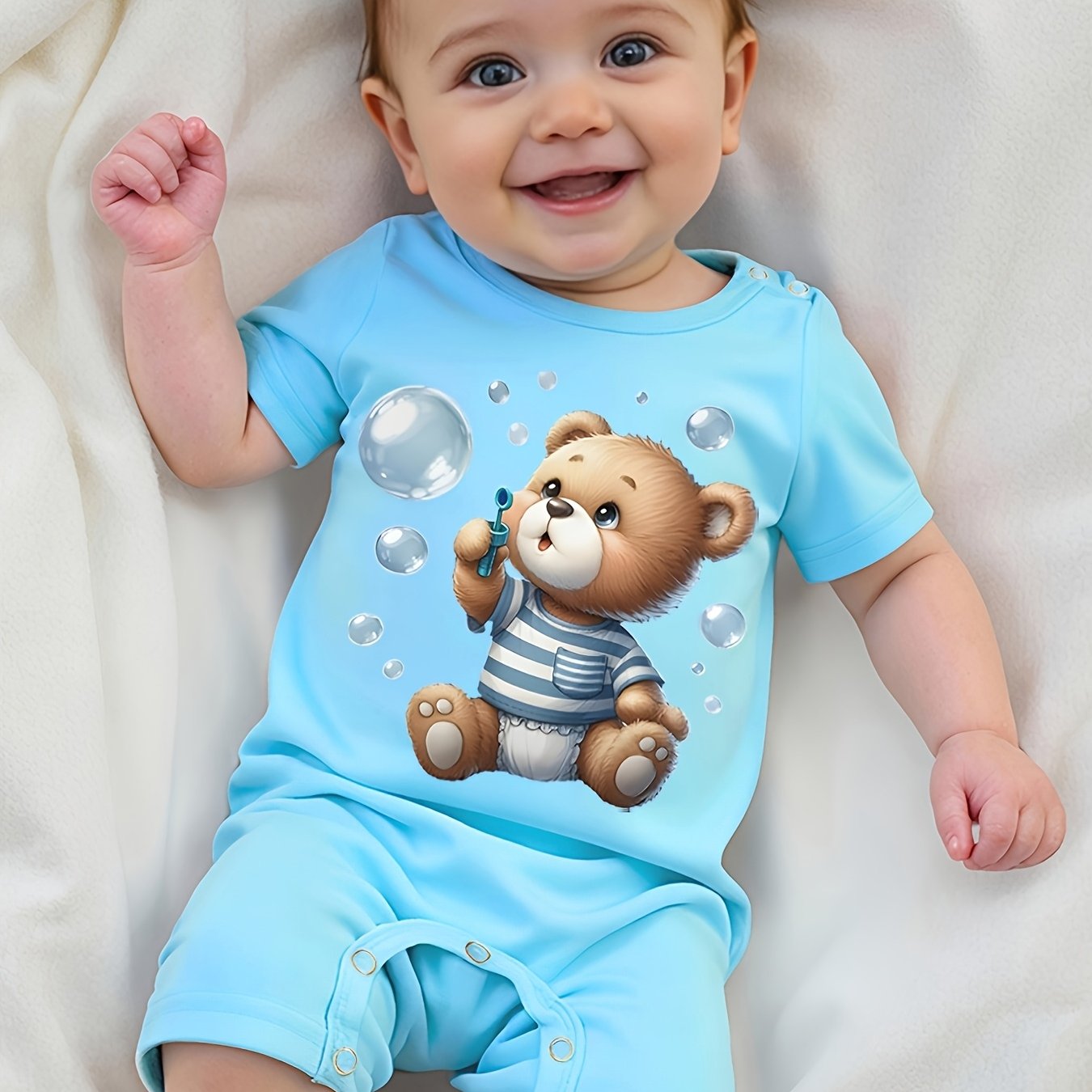 Image of Adorable Cartoon Print Summer Short-sleeve Infant Four-corner Romper, Soft, Comfortable, And Breathable Children's Clothing, Pregnancy Gift, Perfect For Outdoor