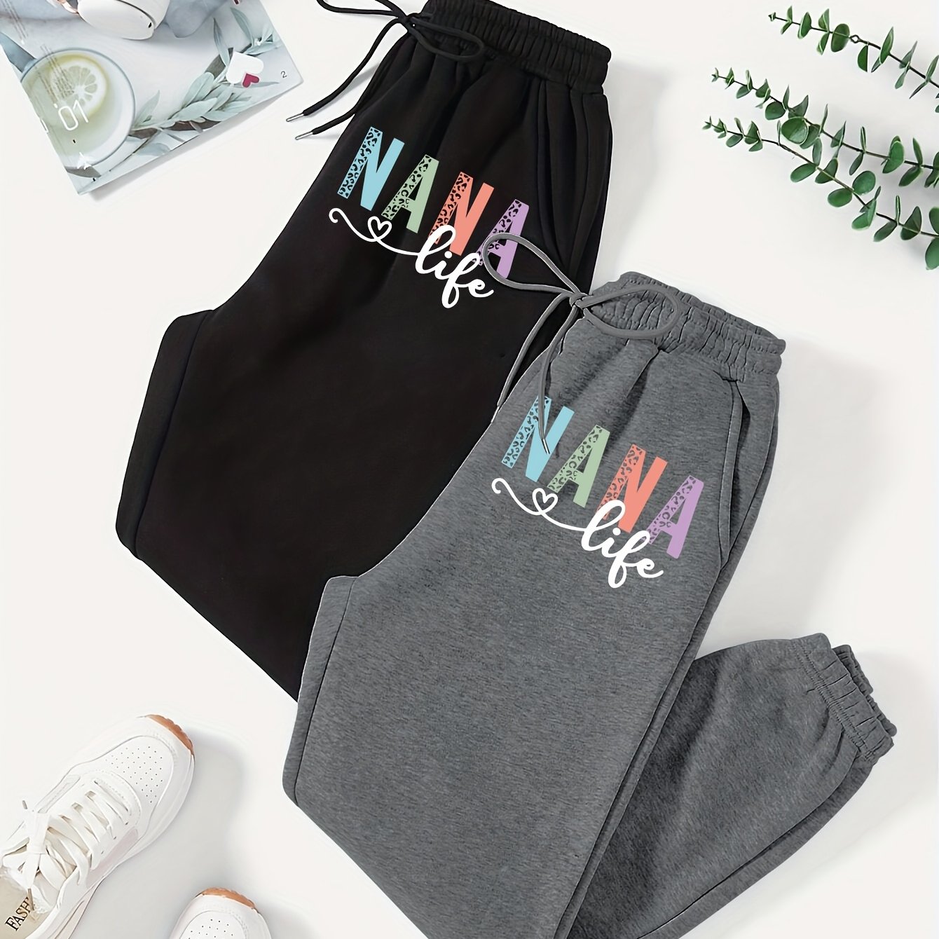 TEMU Pantalon Femme Élégant à Imprimé Lettres, Taille Élastique, Promo Été 2026, Idéal pour et les Déplacements, Vêtements pour Femmes