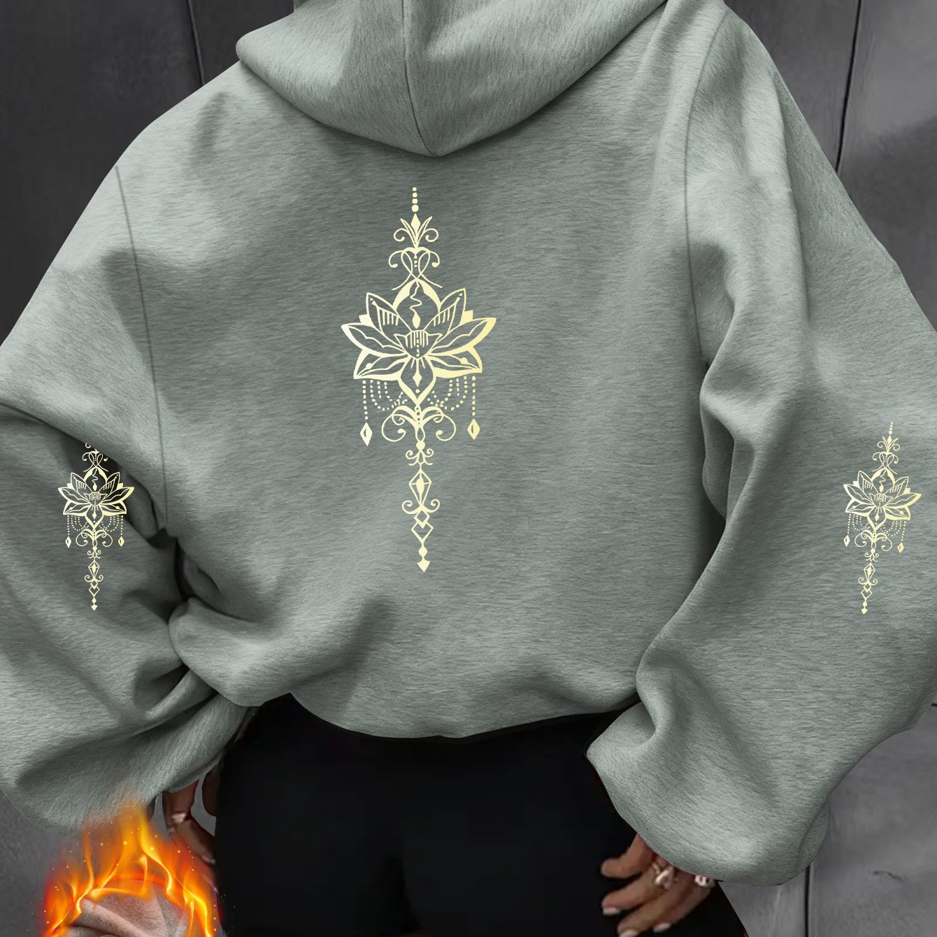 TEMU Women's Spring Fashion Casual Sporty Hooded Sweatshirt, Featuring An Exquisite For Lotus And Decorative Pattern, Elegant, Casual, And . 100%