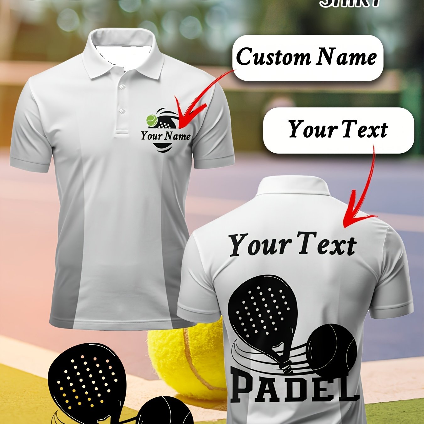 TEMU Custom Men's Large Tennis Shirts - Personalized Name & Team Logo/design, Breathable Moisture-wicking Full-body Print Suits For Competition, Team