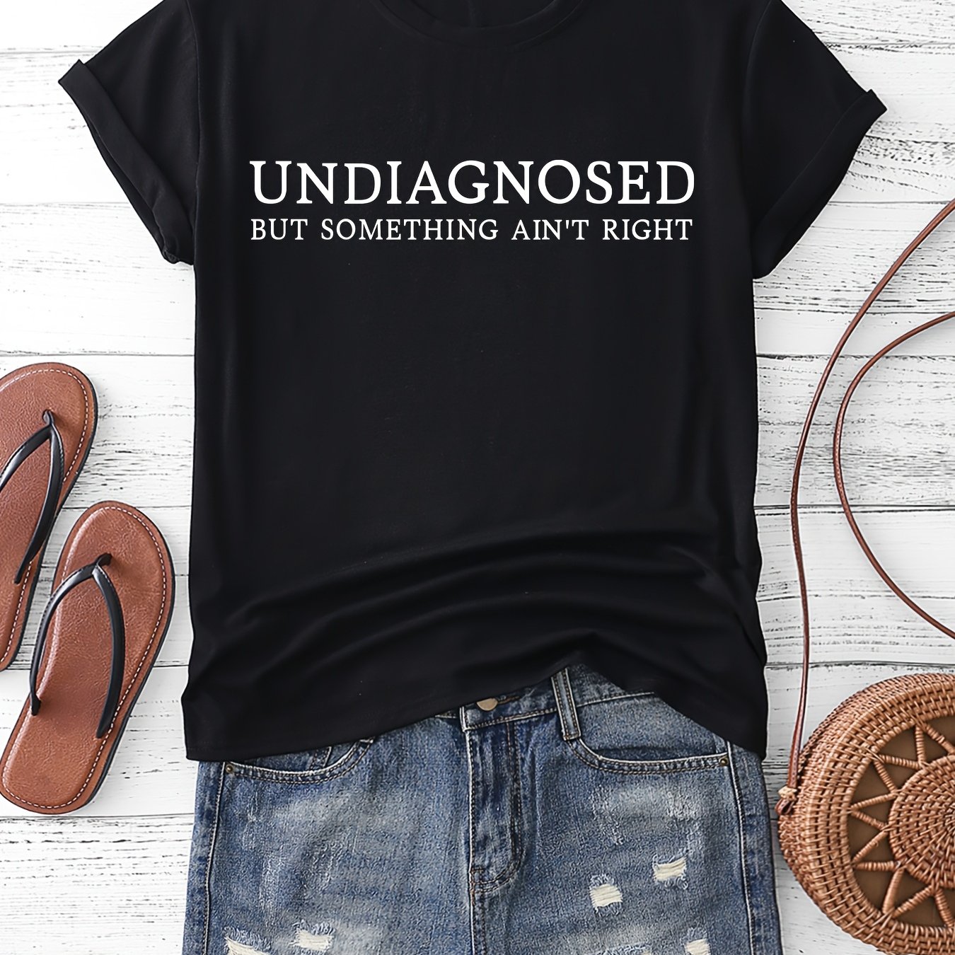 TEMU T-shirt femme décontracté à manches courtes et coupe ample, motif " ne va pas, mais pas diagnostiqué"