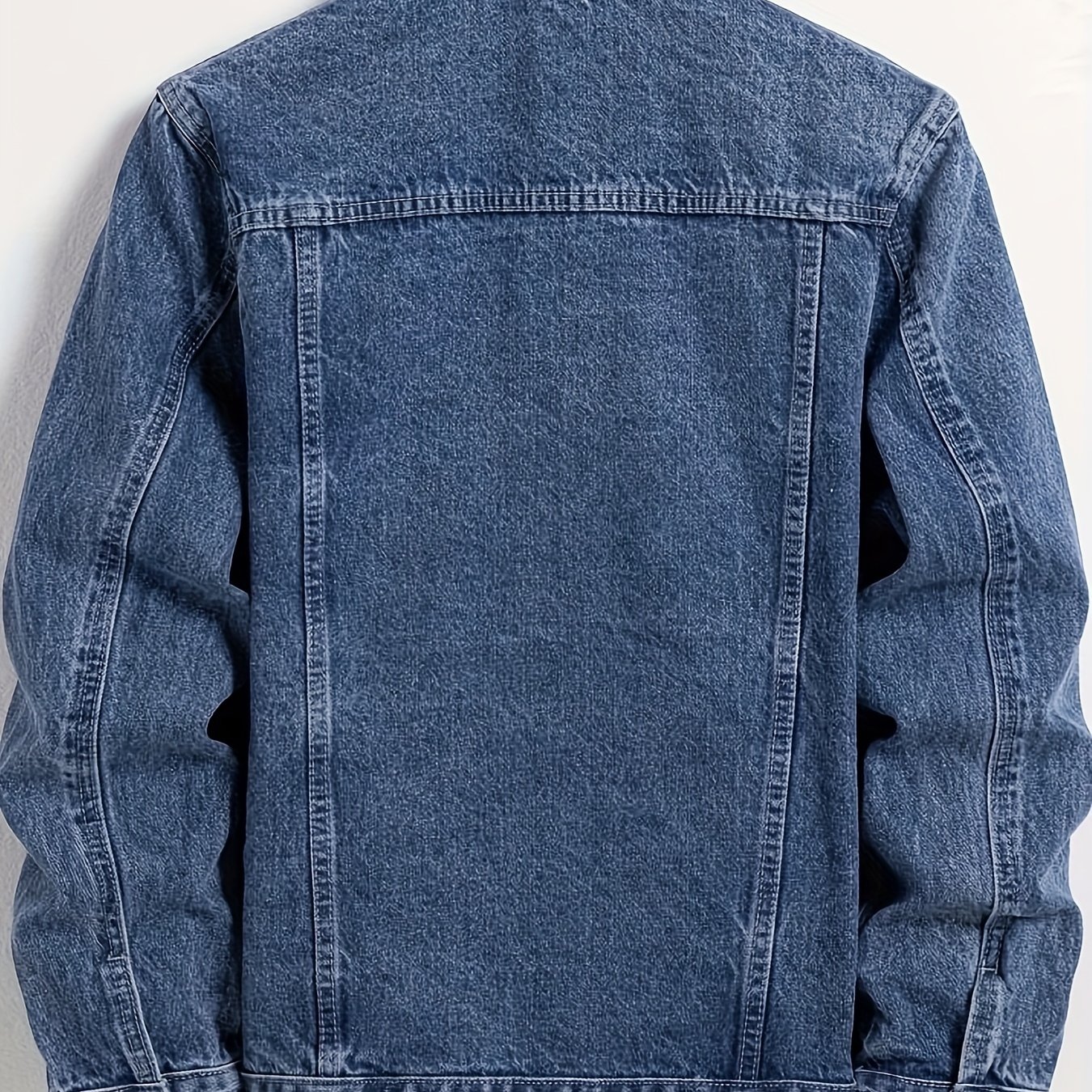 Image of 1pc Men's Fashion Denim Jacket - Casual Solid Color Long Sleeve Lapel Collar With Pockets, Single Breasted Regular Fit Outerwear