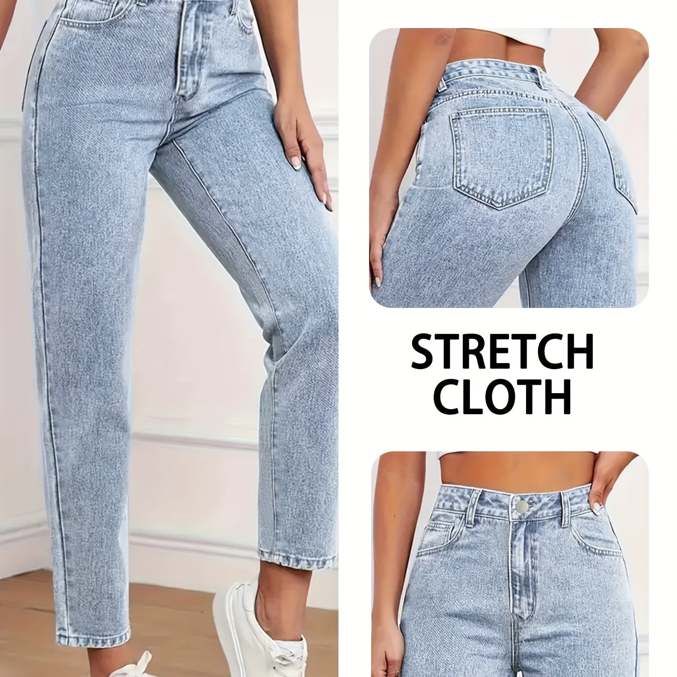 Women's Stretch Mid-waist Classic Ankle Pants, Vintage Distressed Cropped Casual Trousers, Suitable For Spring And Summer , Wearable For Work And Leisure, Versatile Blue Jeans, Wear