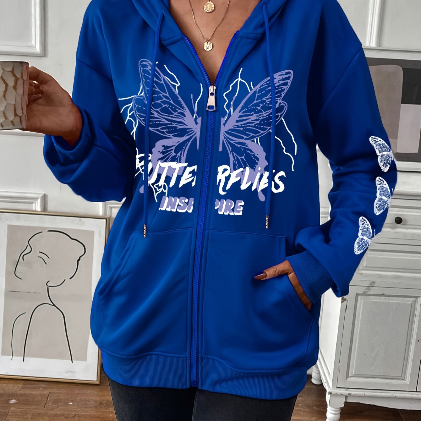 TEMU Halloween Letter Printing Long Zipper Hooded Sweater Women, Autumn And Winter New Long-sleeved Hooded Casual Tops, Comfortable And Fashionable