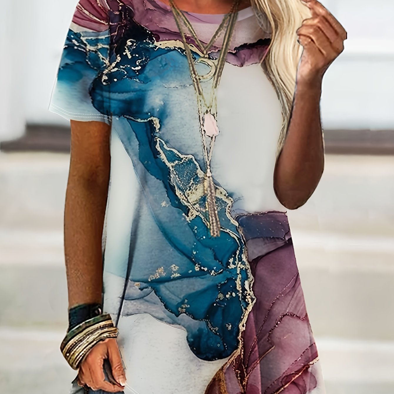 TEMU Spring And Summer New Fashionable And Artistic Versatile Printed Women's T-shirt