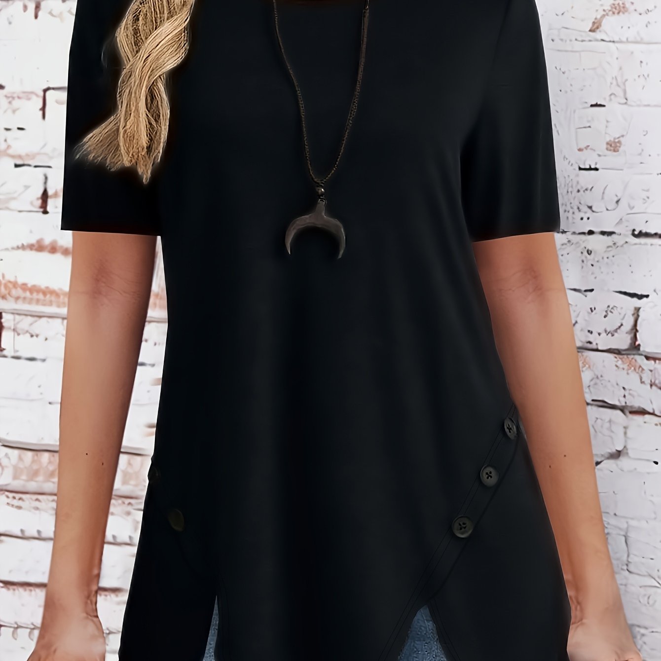 E-shop Plus Size - Plus Size - Plus Size Damen Unregelmäßiges Kurzarm Rundhals Button-Up T-Shirt