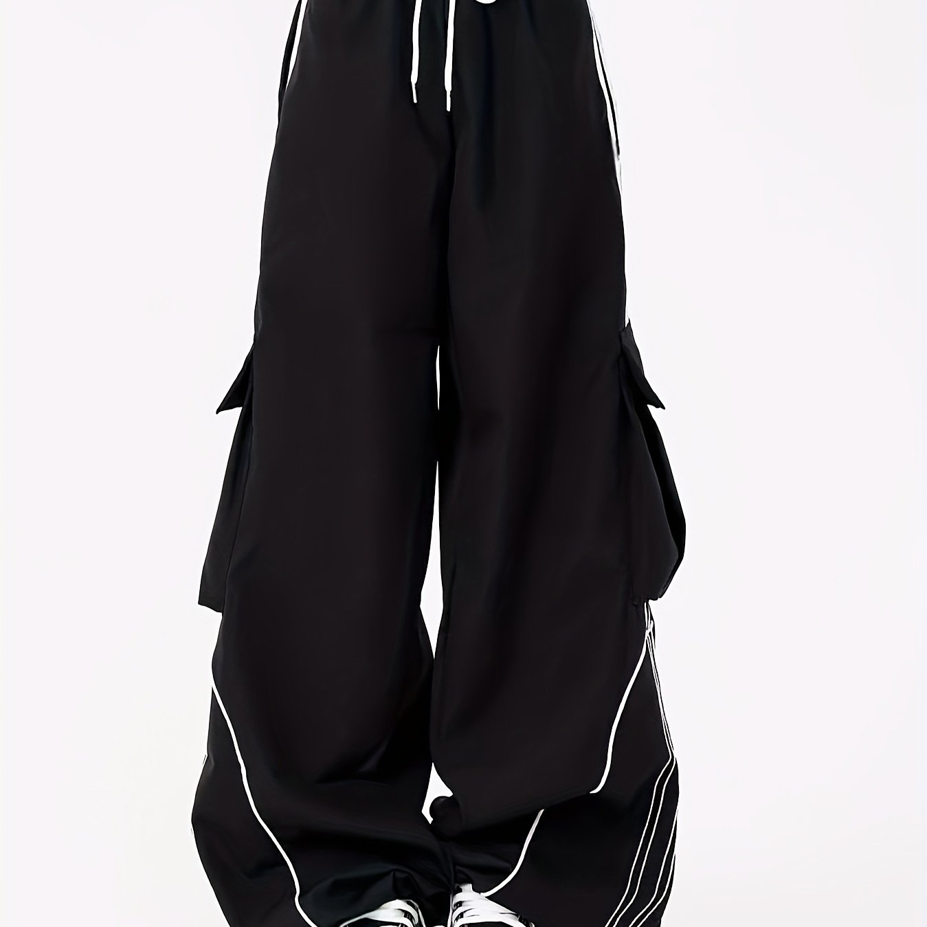TEMU Women's Elegant Casual Wide- Pants - Belted Adjustable Drawstring Waist, Solid Color Trousers Suitable For Casual Outfits, Office To Social