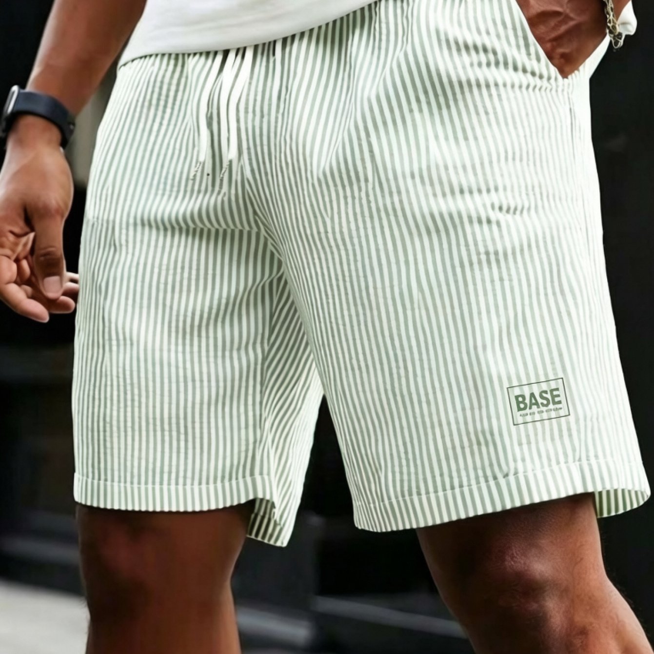 TEMU Short de bain rayé grande taille pour homme avec taille réglable et cordon élastique - Short de plage color-block pour le surf, la natation,