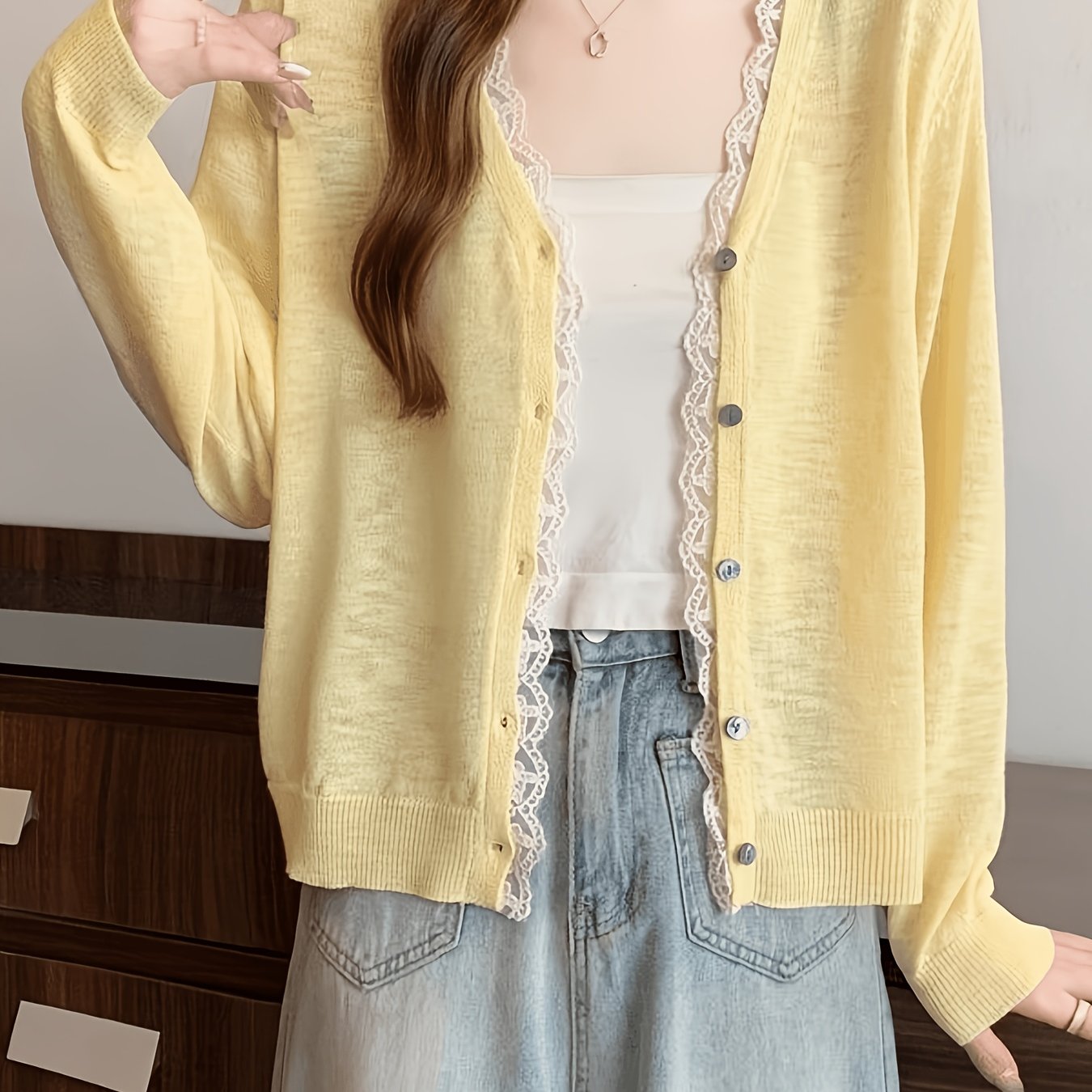 TEMU 【レースステッチ】日焼け止めシャツ 夏 長袖 カーディガン 薄手 パッチワーク 通勤 ジャケット カーディガン レディース ファッション トップス エアコン スーツ