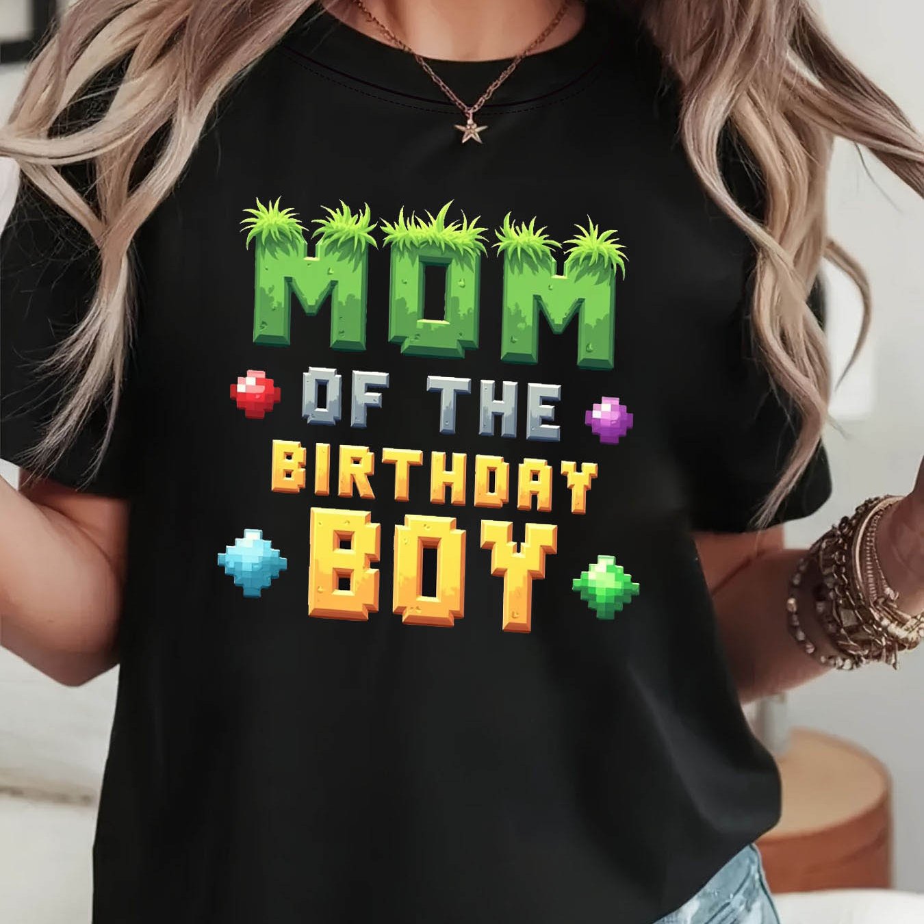 E-shop MOM OF THE BIRTHDAY T-Shirt mit Buchstaben-Aufdruck, Kurzarm-Freizeitoberteil mit Rundhalsausschnitt für Sommer & Frühling, Damenbekleidung