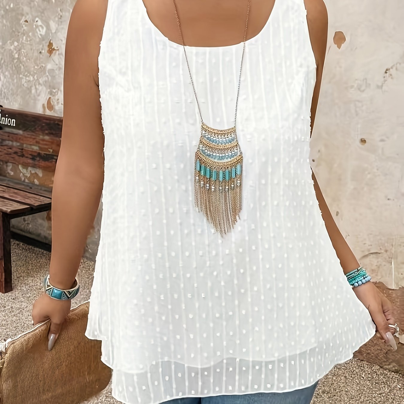 Image of Plus Size - Plus Size - , Round-neck, Solid-colored, Sweet, Lightweight, And Stylish Tank Top