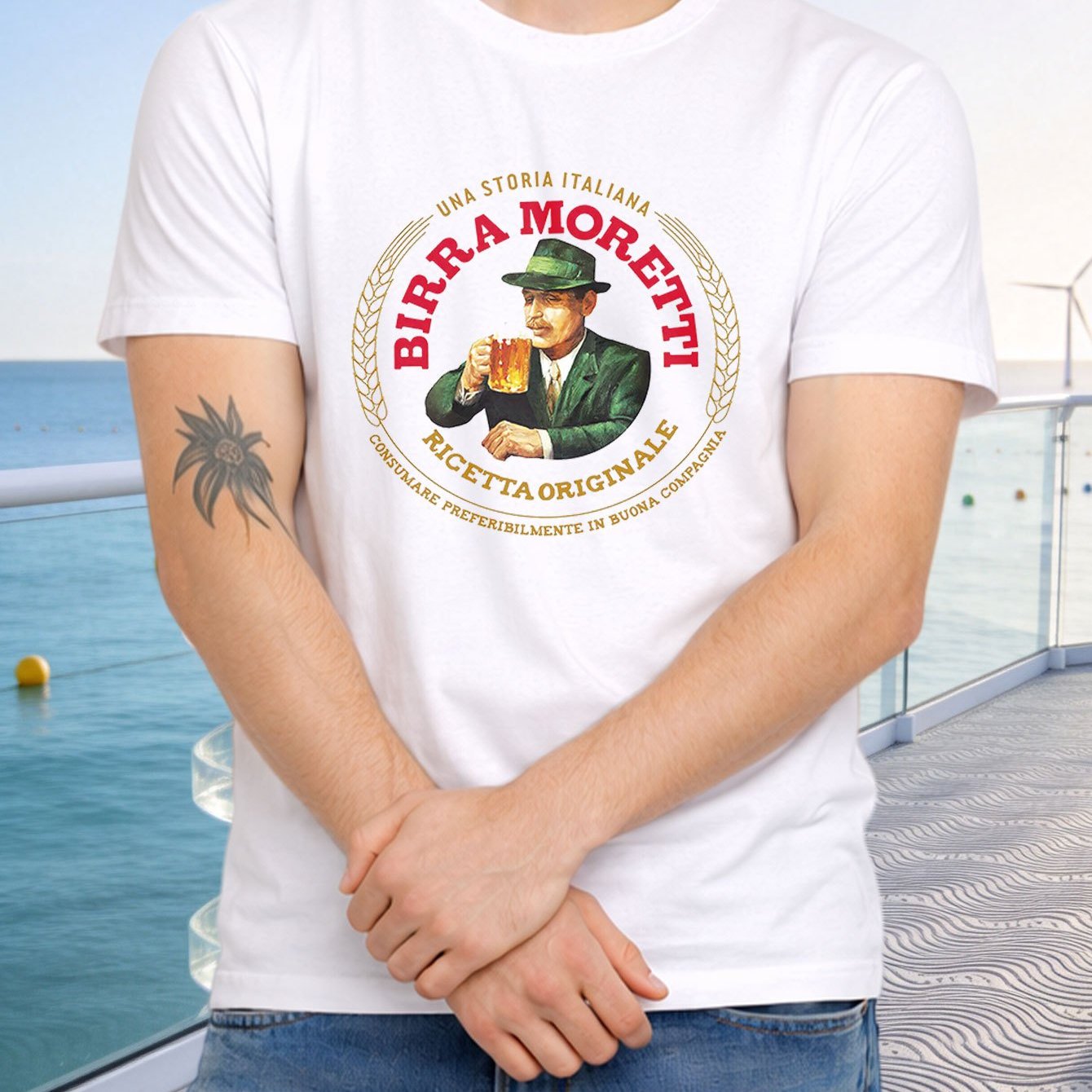 1pc Birra Men's T-shirt With Iconic Print - Italian Beer Brand Short Sleeve Round Neck Shirt - Casual & Athletic Wear Suitable For Daily Use, Gym, Wear - Machine Washable Gift For Men (no )