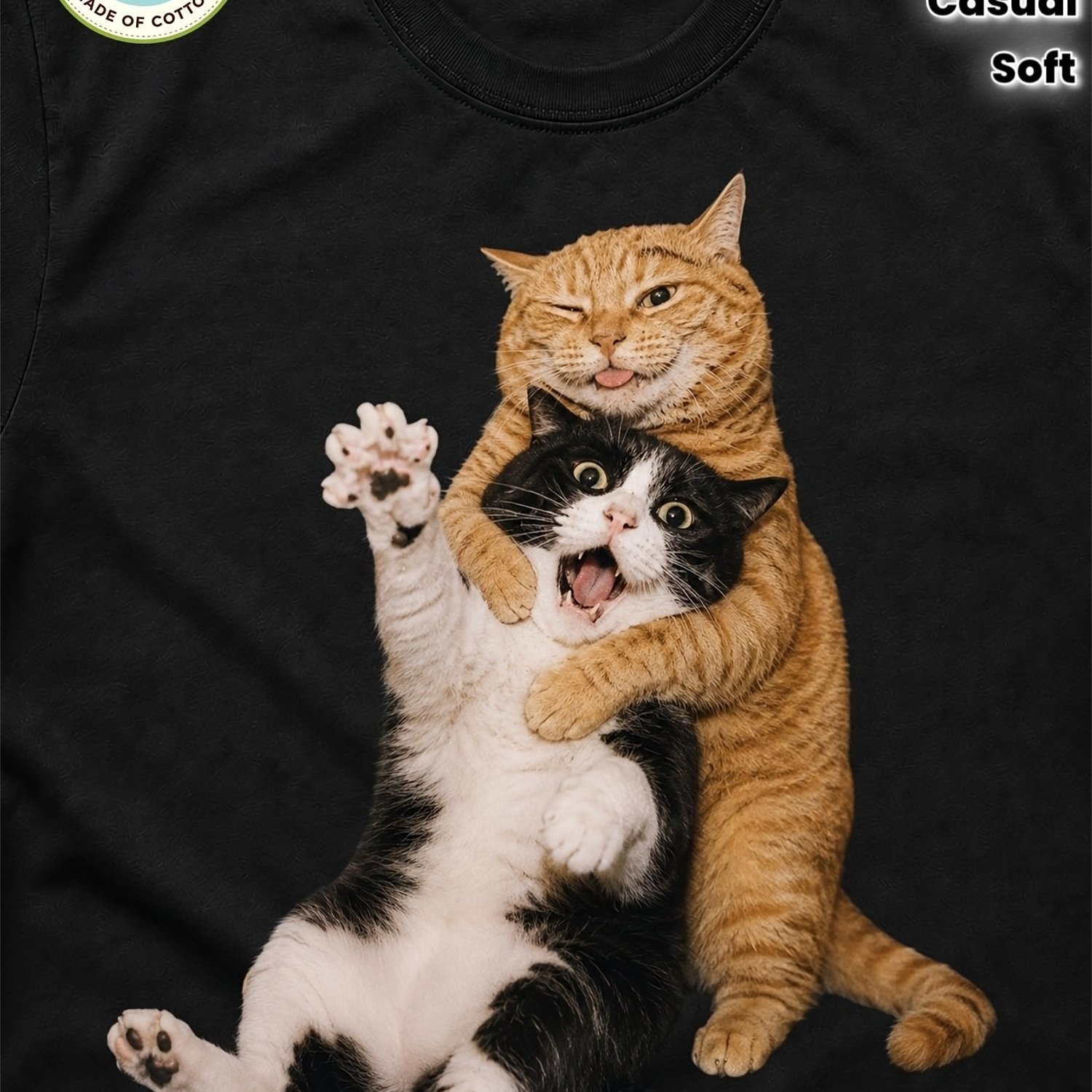 Image of Women's T-shirt Plus Size Men's T-shirt Funny Hugging Cat Humor Cat Meme Graphic Print T Shirt Unisex Casual Breathable Soft Streetwear Summer Casual Attire Outdoor Side Machi