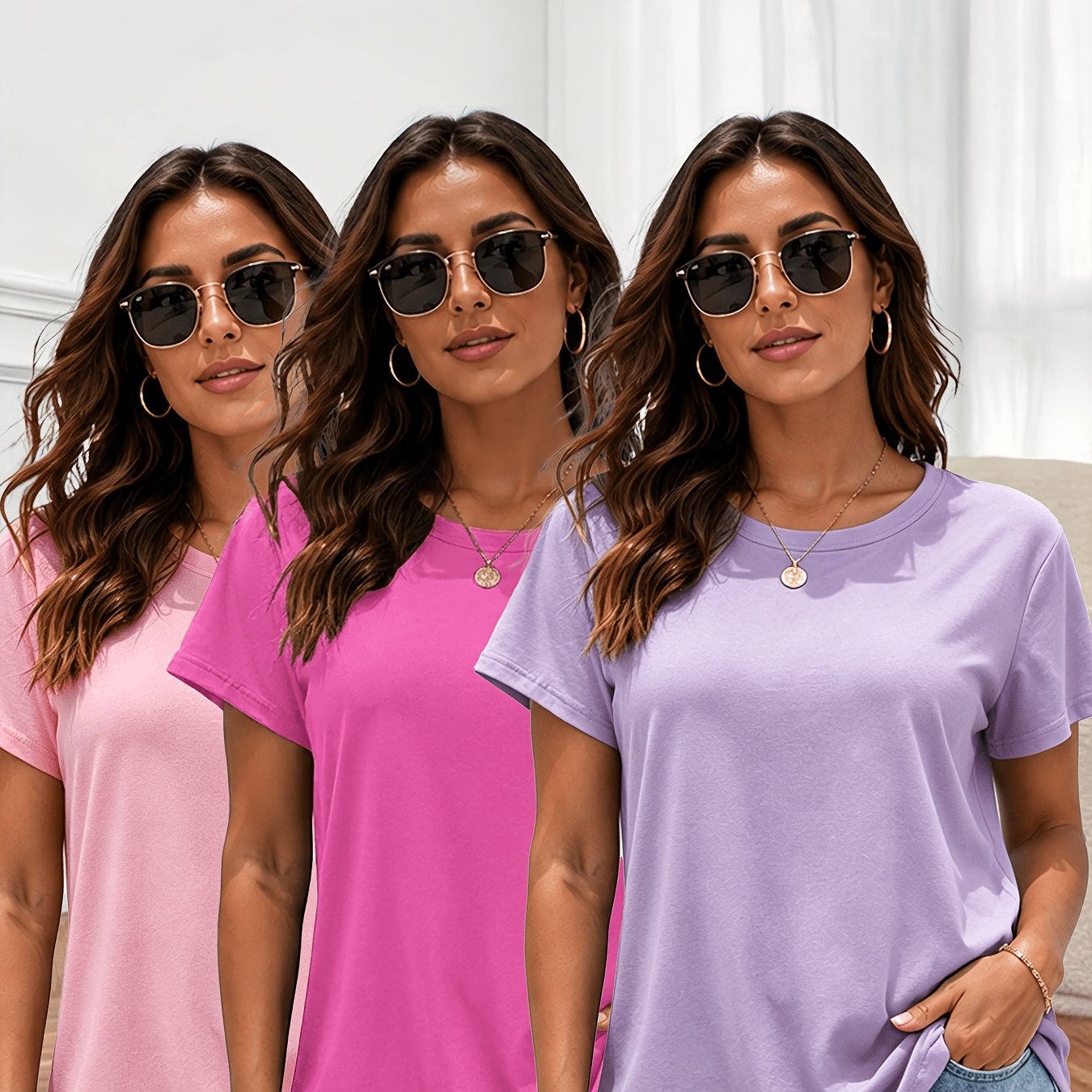 TEMU Plus Size, Plus-size Solid Color 3pcs Top Set, Available In Multiple Combinations And Colors. Affordable And Stylish Solid Color Tops For Spring