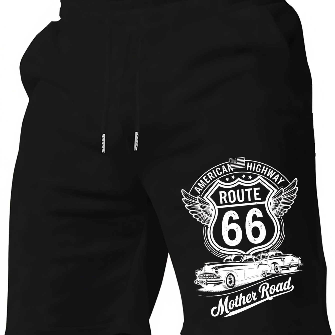 E-shop Mother Road 66 Herren Casual Große Größe Kurze Shorts Sommer Outdoor Mode Trend Herren Einfarbig Taillenkordel Sportshorts, Plus Size