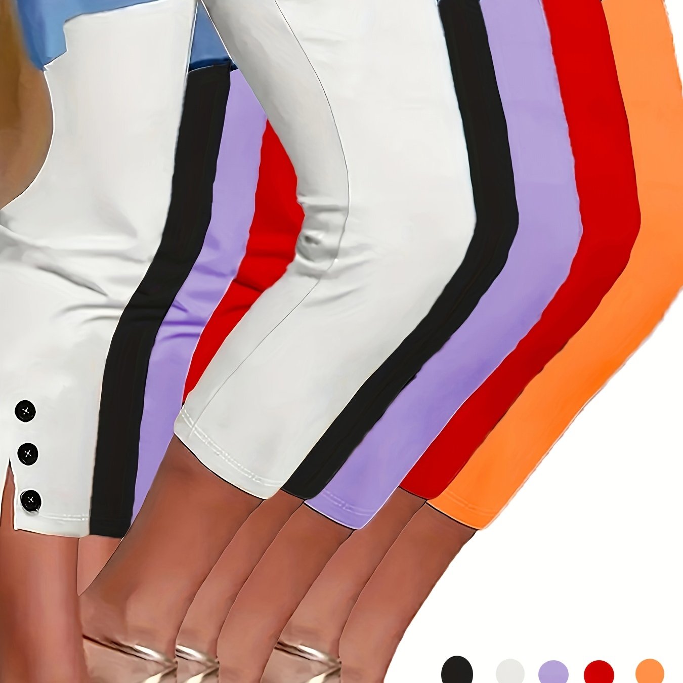 TEMU 5pcs Women's High-waisted Stretch Joggers With Elastic Waistband & Button Closure - Fit Mid-stretch, Vibrant Solid Colors (white, Red, Purple,