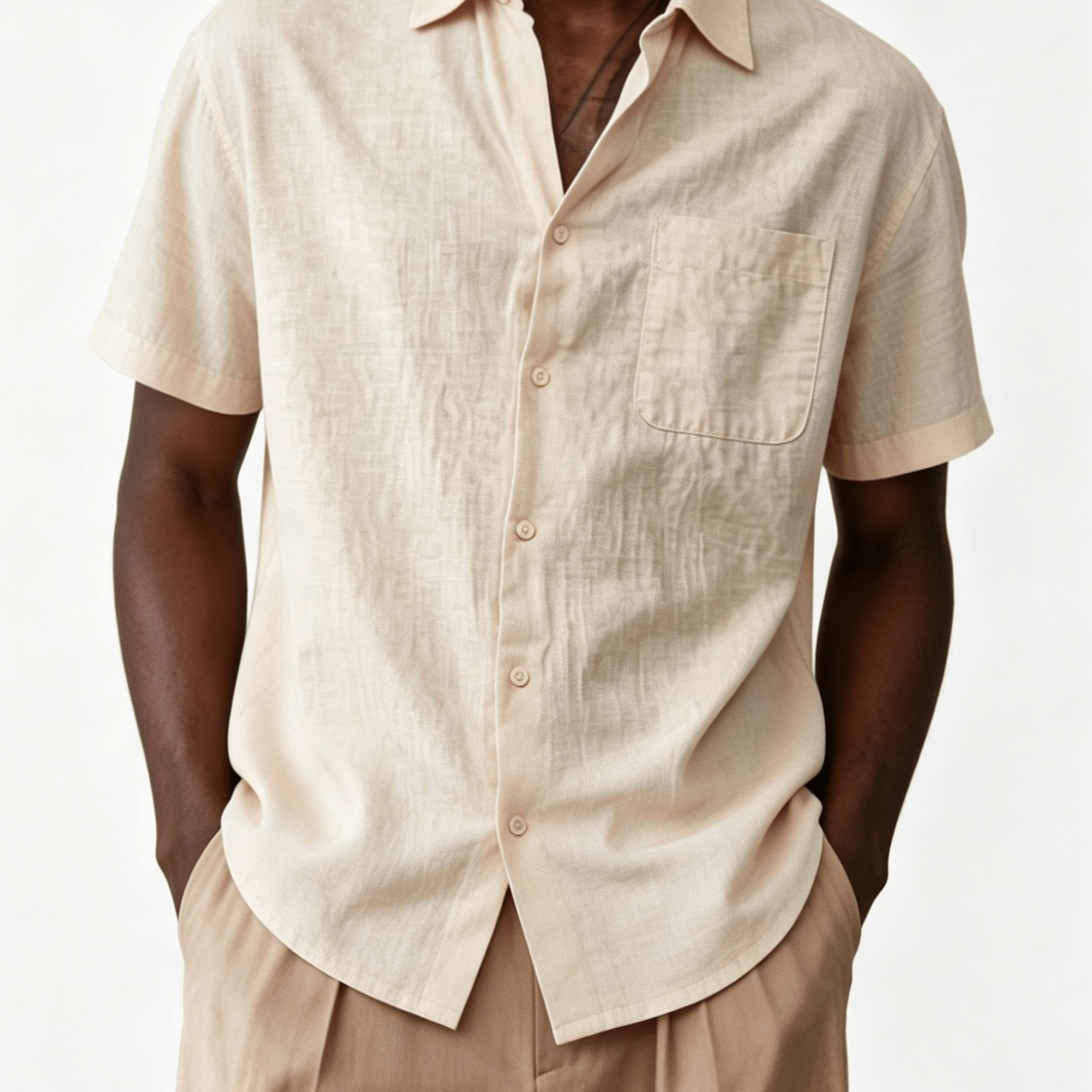 TEMU Men's Linen Short-sleeve Shirt With A Full-opening Single-button Lapel Collar Design. The Formal Shirt Fabric Is Soft, Comfortable, And