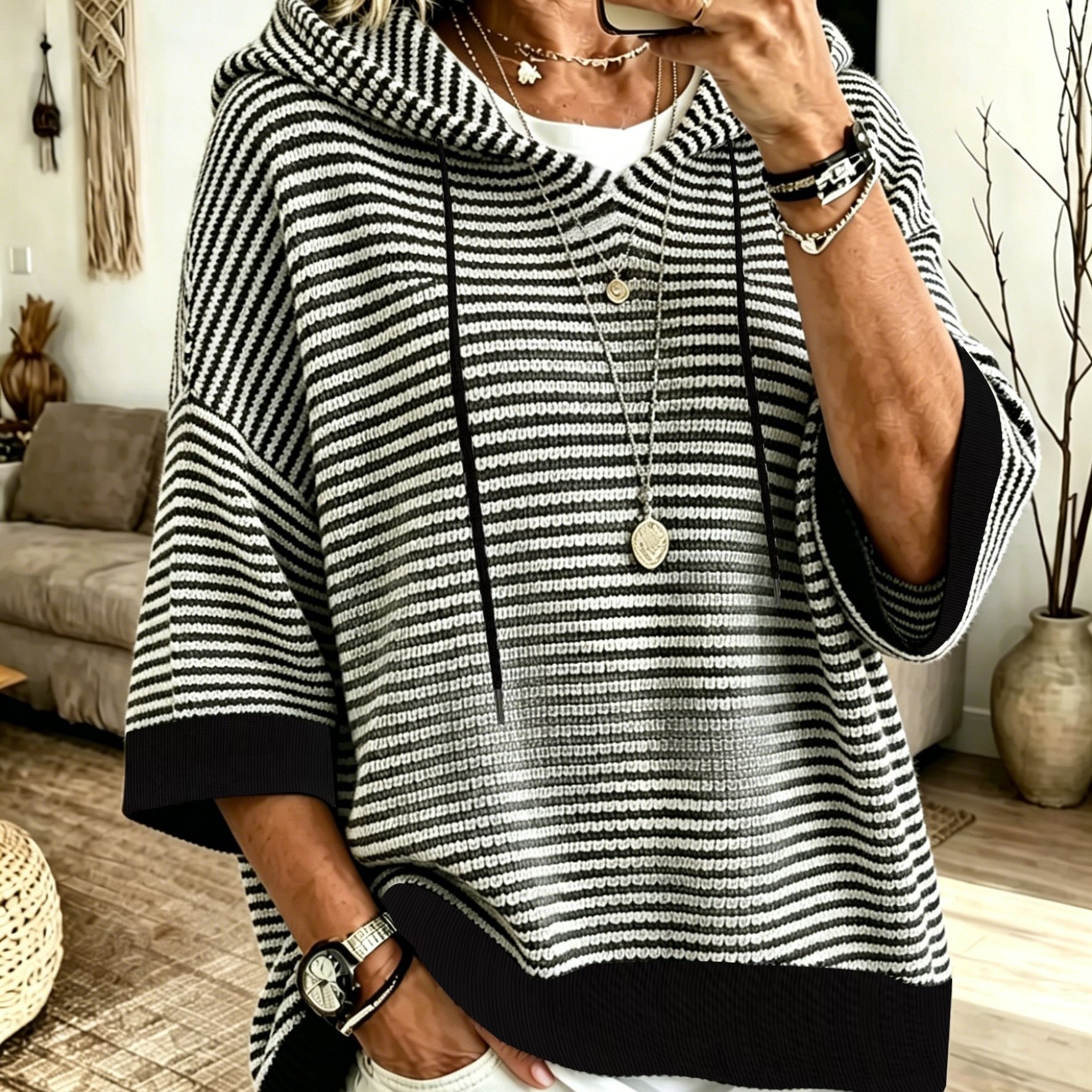 TEMU Plus Size Women's Casual Drawstring Hooded Top, Classic Versatile Hooded Sweater For Elegant Ladies, Loose Fit Comfortable Top, Suitable For