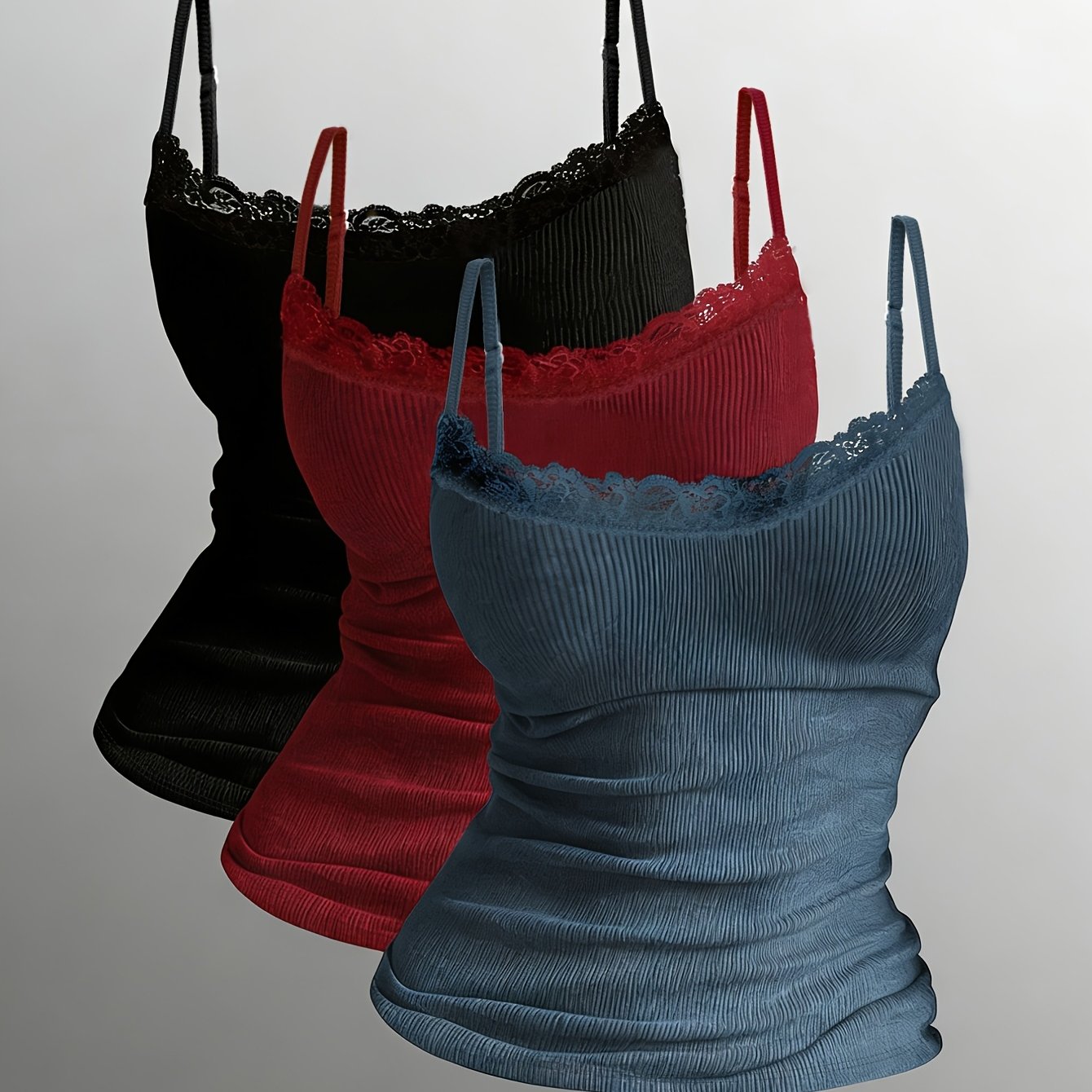 Women's Casual Fashion Multicolor High-elastic Textured Thick Suspender Lace Cami Set
