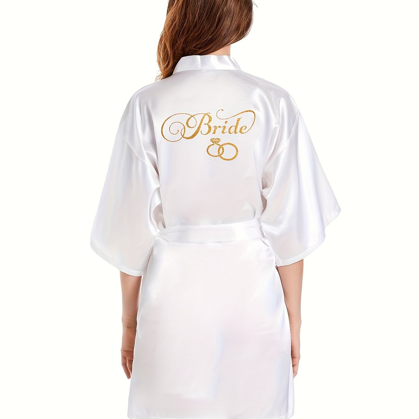 Image of Glitter Golden Printing Night Robe, Elegant V Neck Short Sleeve Robe With Belt, Women's Clothing