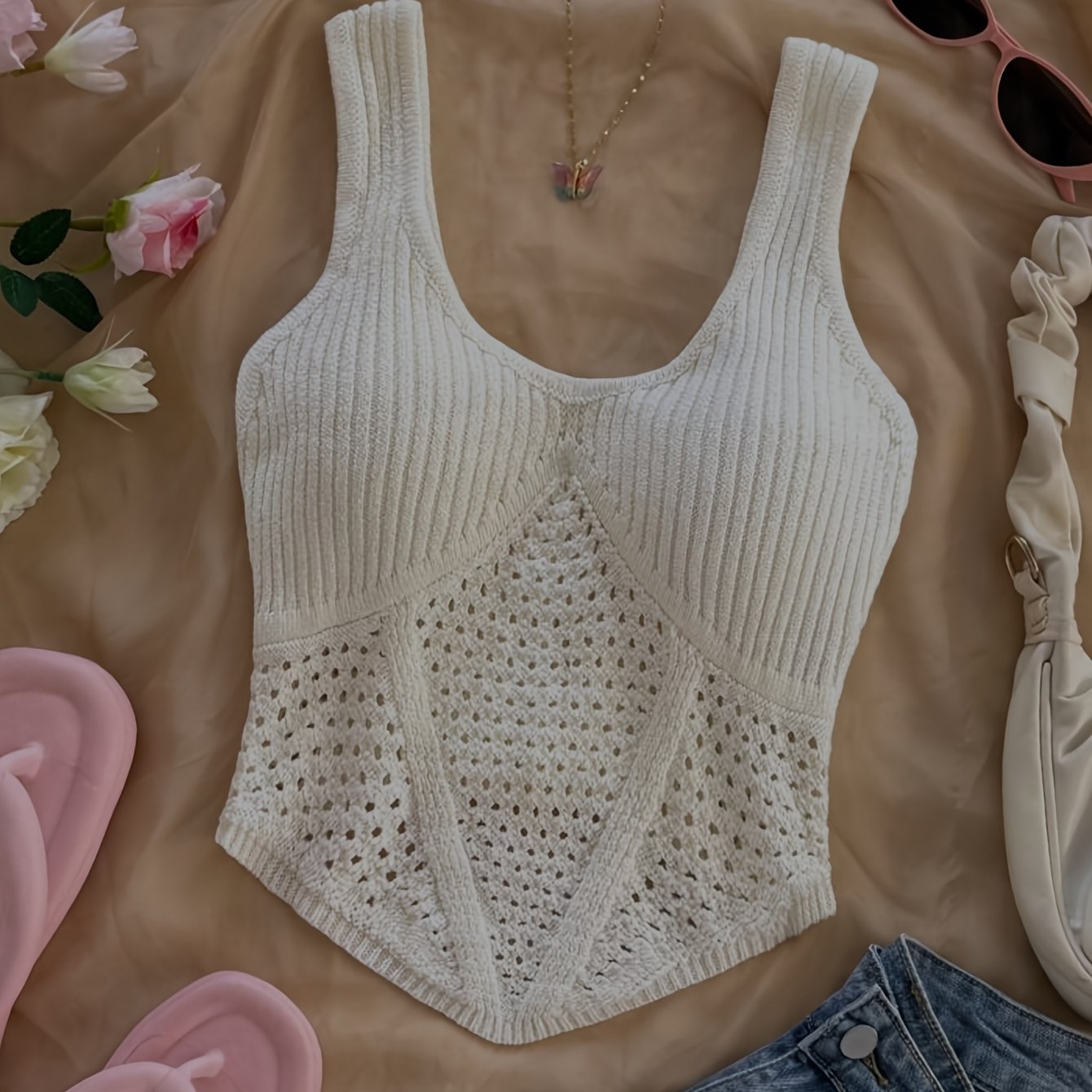 TEMU Chaleco texturizado de corte entallado para mujer, , estilo vacacional, versátil, casual, con diseño de recortes