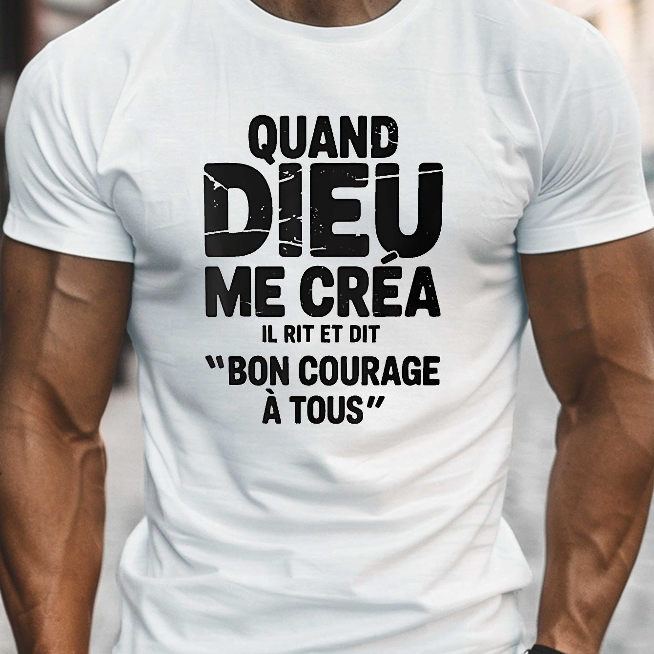 TEMU T-shirt attrayant et amusant à manches courtes et col ras du cou pour homme, avec imprimé sur le thème de la France, parfait pour une tenue
