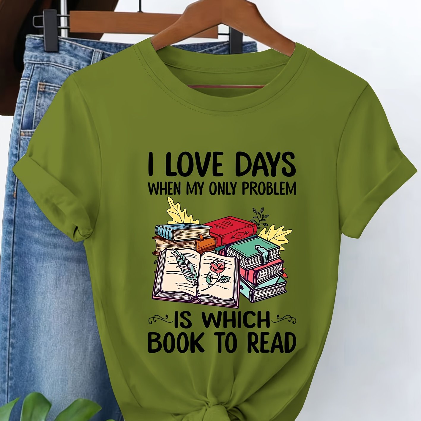 TEMU Women's Book Lover T-shirt - "just About Which Book To Read" Short Sleeve Top With Bookworm, Loose Fit Round Neck Casual Blouse Shirt Suitable