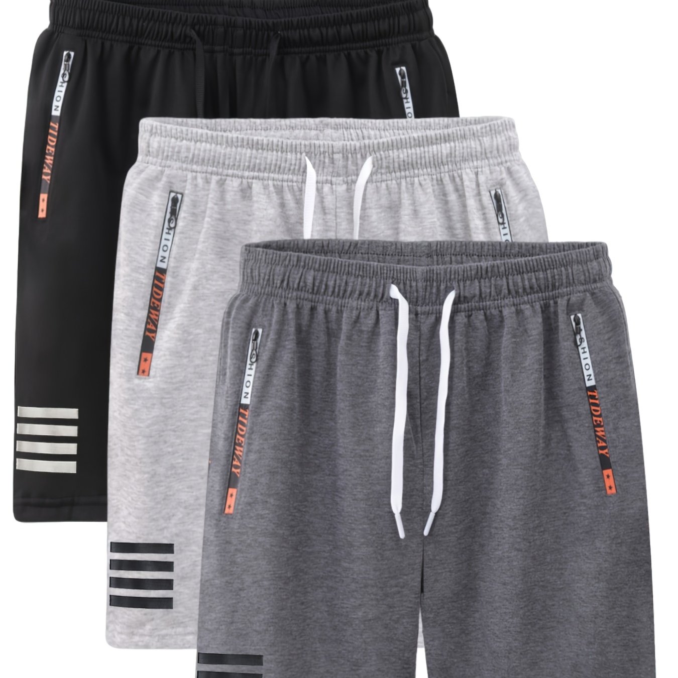 Image of Men's Summer Casual Sports Shorts - Elastic Drawstring Waistband, Zipper Pockets, Lightweight, Breathable, Suitable For Running, Gym