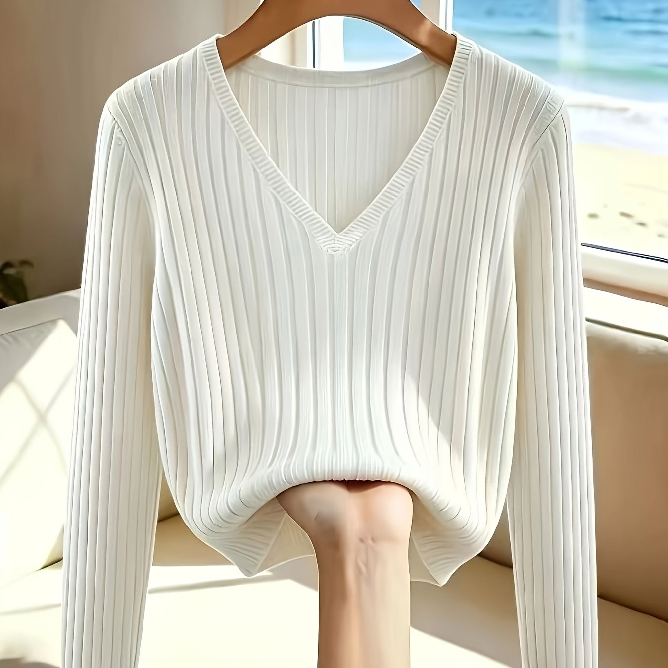 TEMU Damen Herbstkleidung, Damen Pullover, Rippstrickpullover, minimalistisches dünnes Oberteil, modische Damenbekleidung