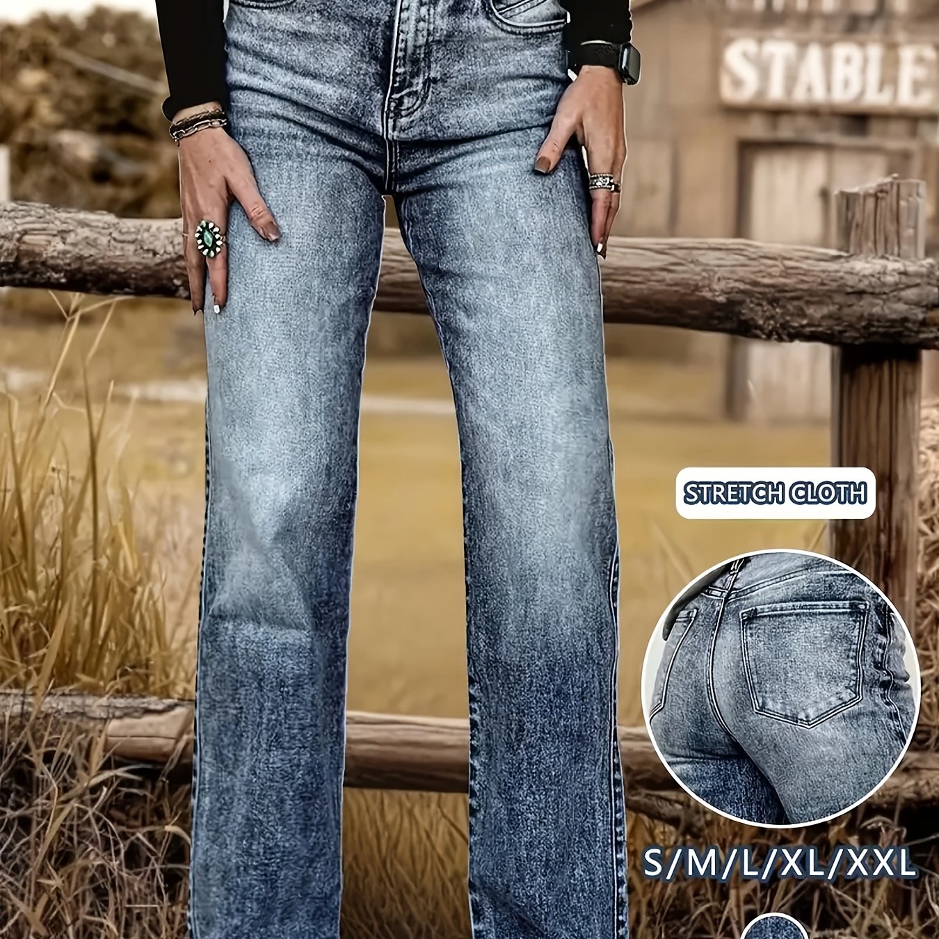 New Women's Mid-rise Straight-leg Denim Jeans With A Faded End From 1824
