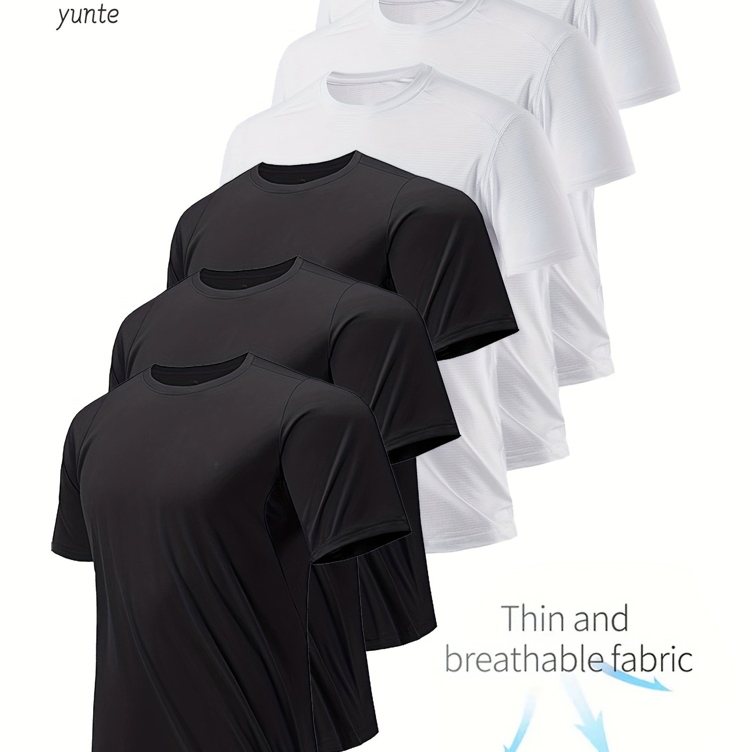 E-shop 3 Schwarz 3 Weiß 6er Set, Ultraleichtes Herren T-Shirt mit Rundhalsausschnitt - Schnelltrocknend, Atmungsaktiv, Schweißabsorbierendes Shirt,