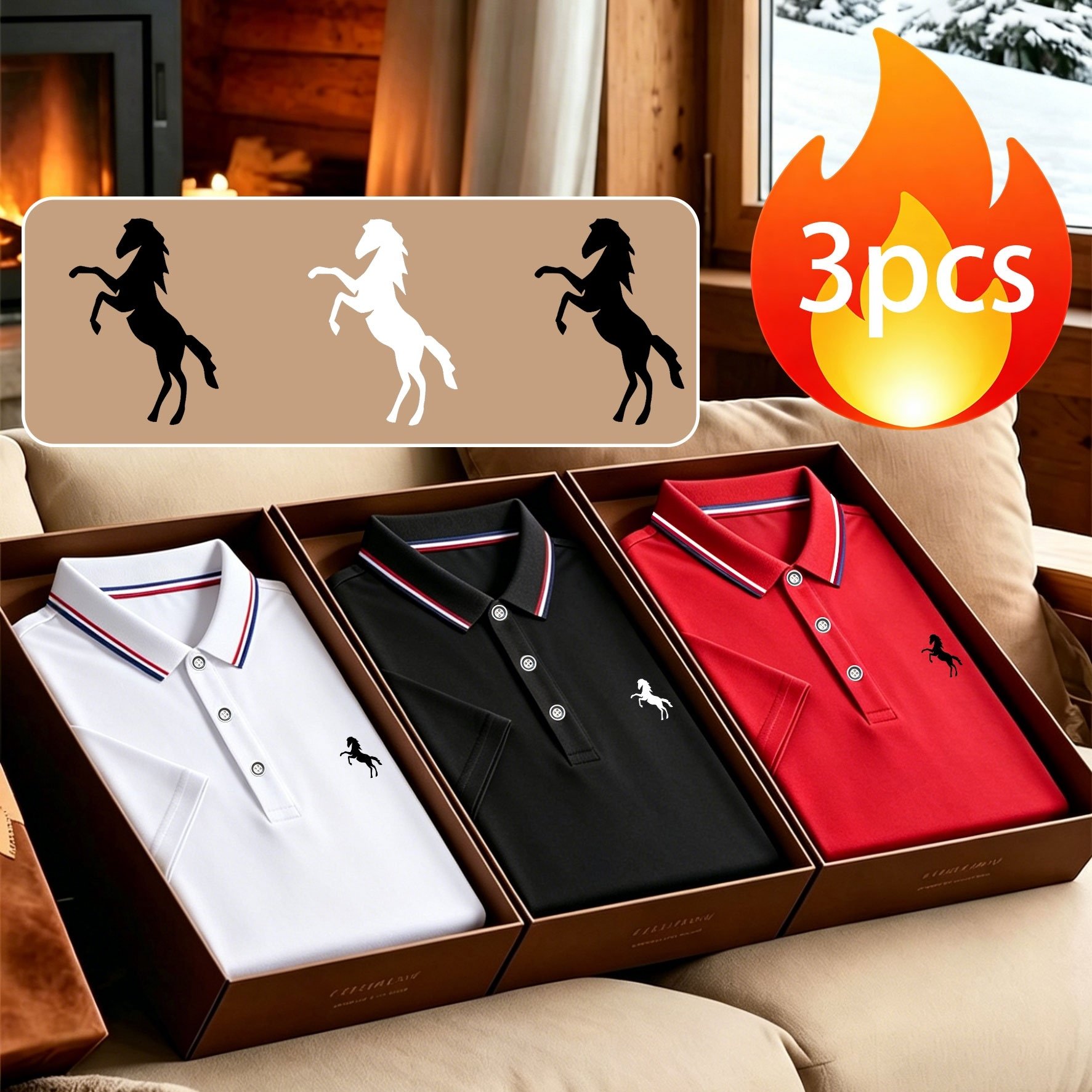 TEMU 3pcs Set Of Horse Pattern Mens Short Sleeved Shirts With Fashionable Letter Prints, Summer Golf Shirt Tops, Breathable, Quick Drying, Suitable