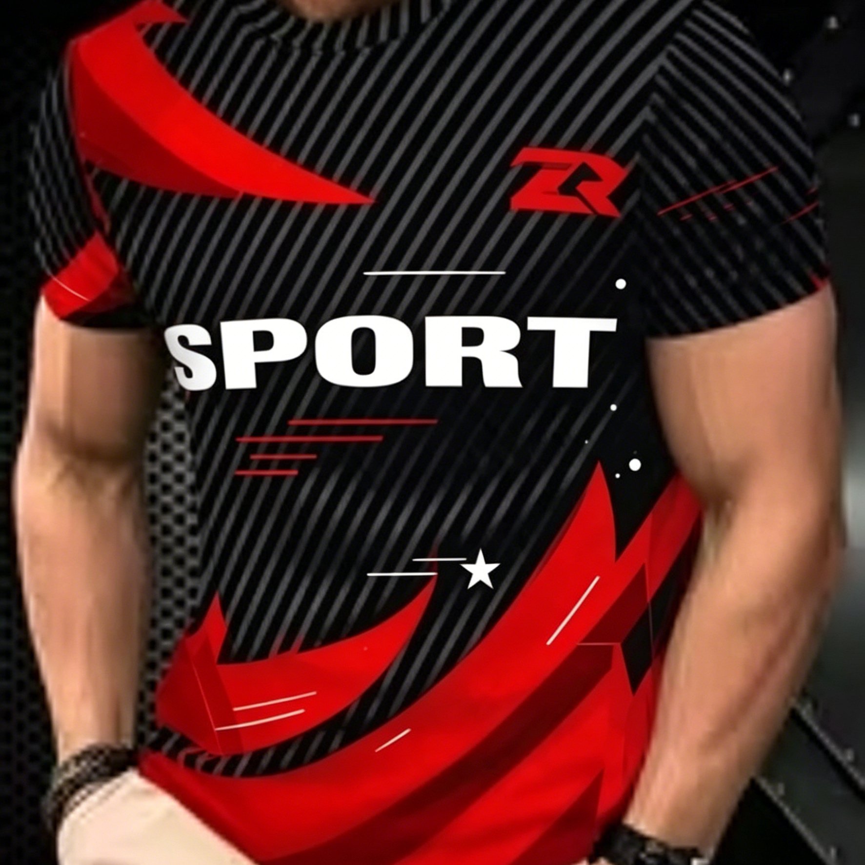 TEMU Men's T-shirt, And Red Color-, Referring To Sports And Competitive Activities. Summer Short-sleeve T-shirt Top, Comfortable, Breathable, And