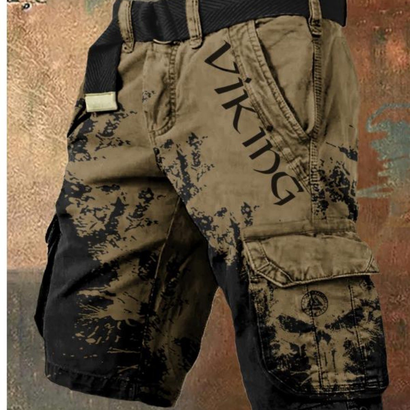 TEMU 2026 Single-piece Pants (no Belt), New European And Viking Retro Art Printing, Trendy Five-point Shorts, Casual Men's Pants, Gift- Products