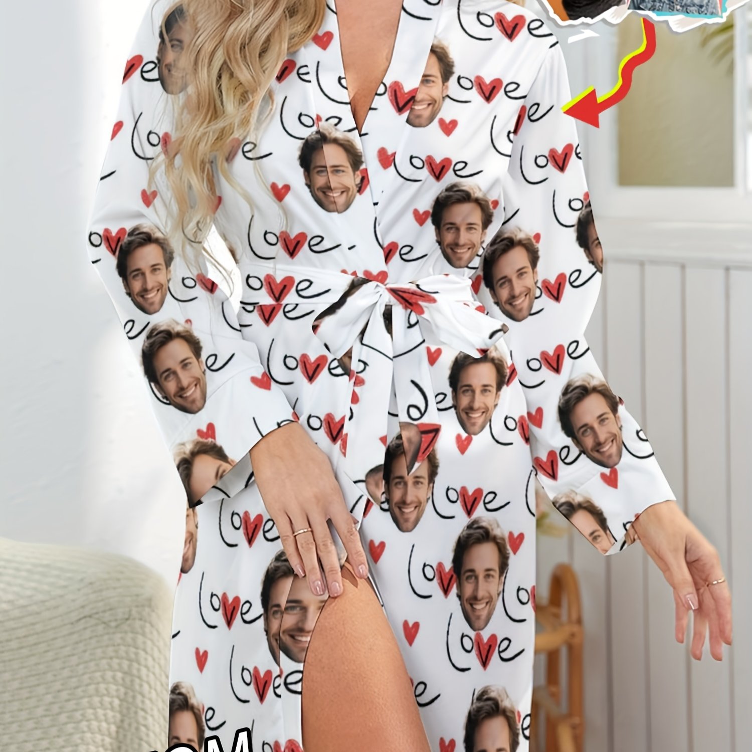 TEMU Jiang Shishan Damen Langarm Gürtel Robe Mode Bademantel, V-Ausschnitt Binden Nachthemd, Sexy Ganzjahres-Pyjama, Erwachsenen Bademantel Gesicht