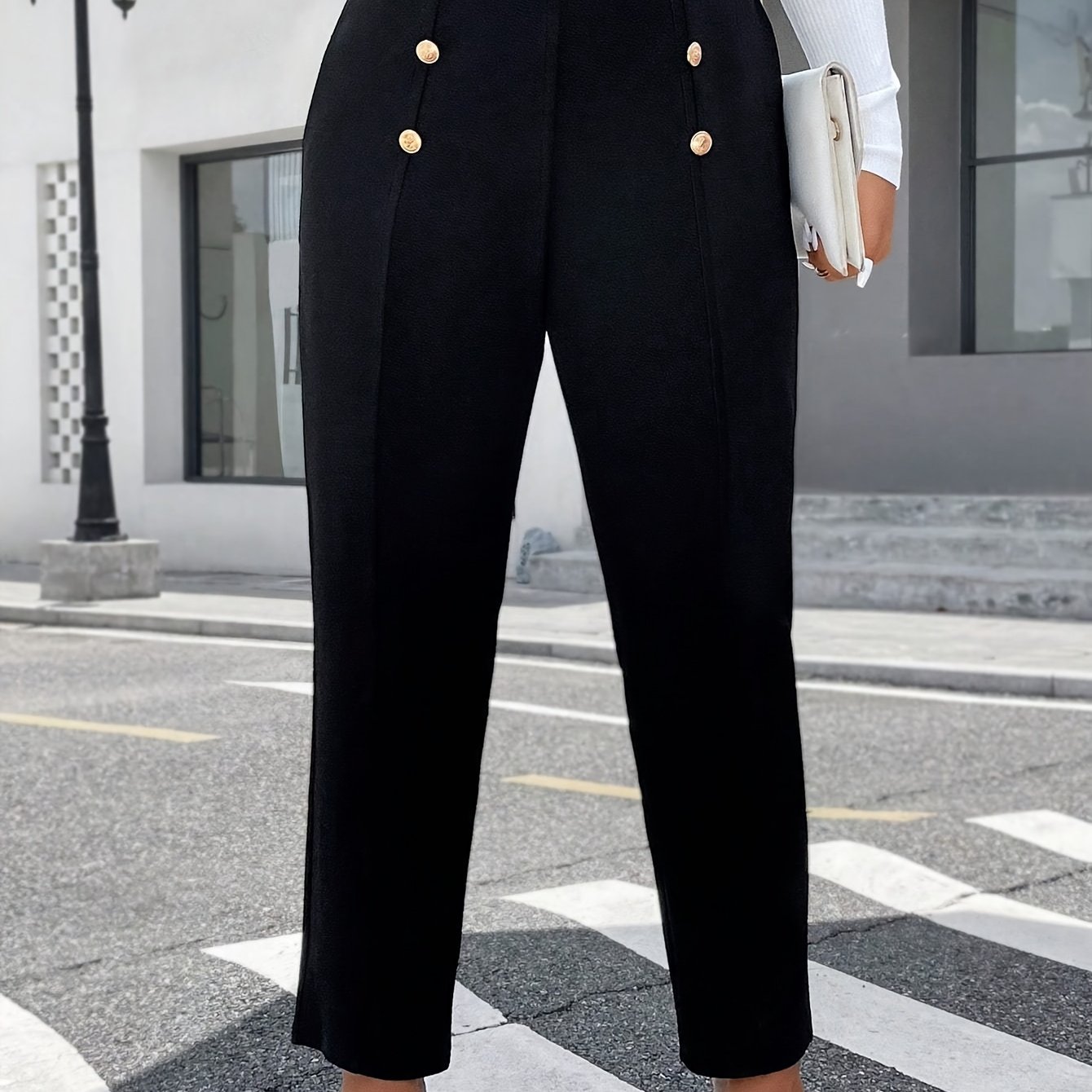 E-shop Plus Size, Plus Size High-Waisted Knopf Casual Einfache Lange Hosen