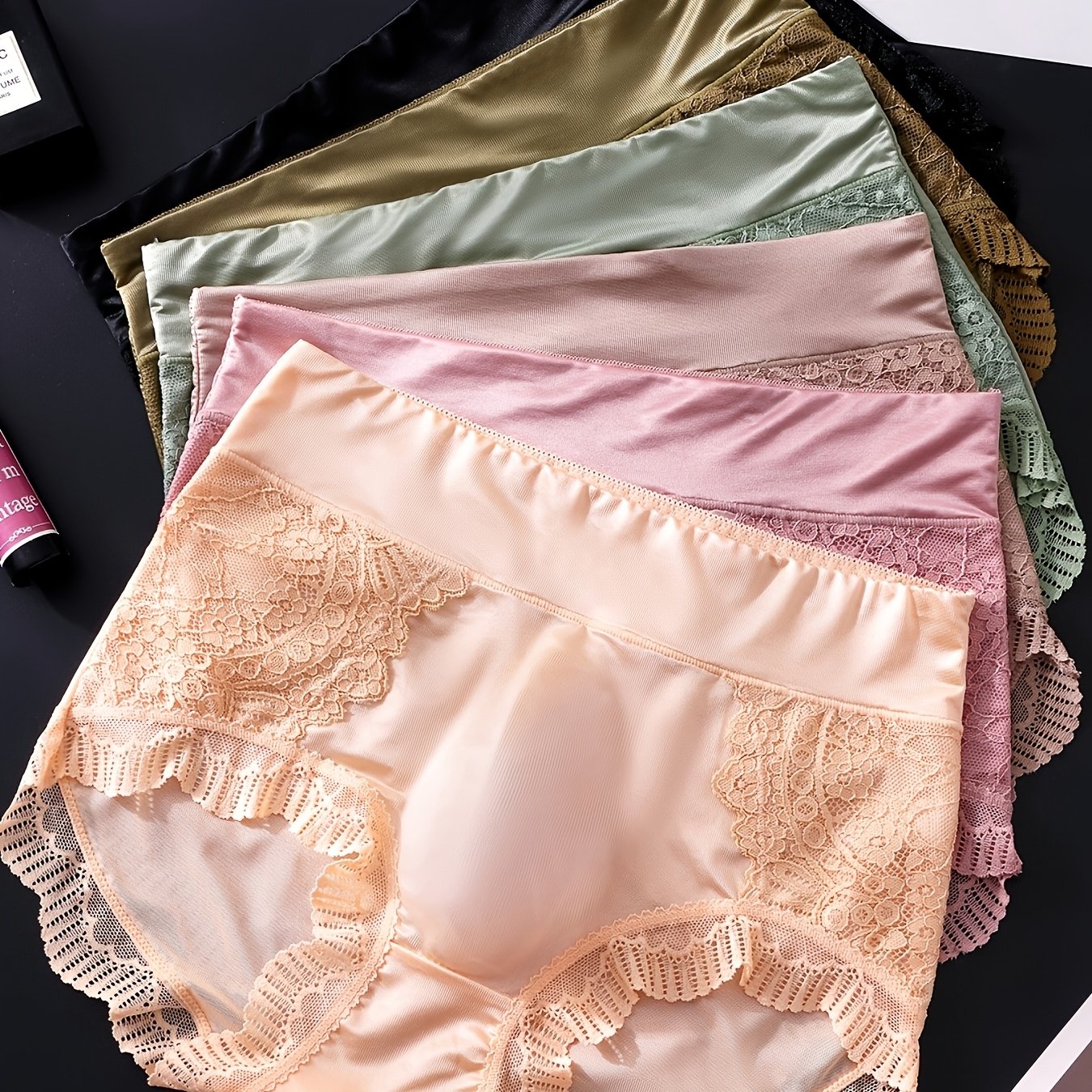 Image of 6pcs 's High Waist Floral Lace Contrast Lace Briefs, 3d Pouch Bamboo Rayon Breathable Men's Underwear, Soft High Elastic Style