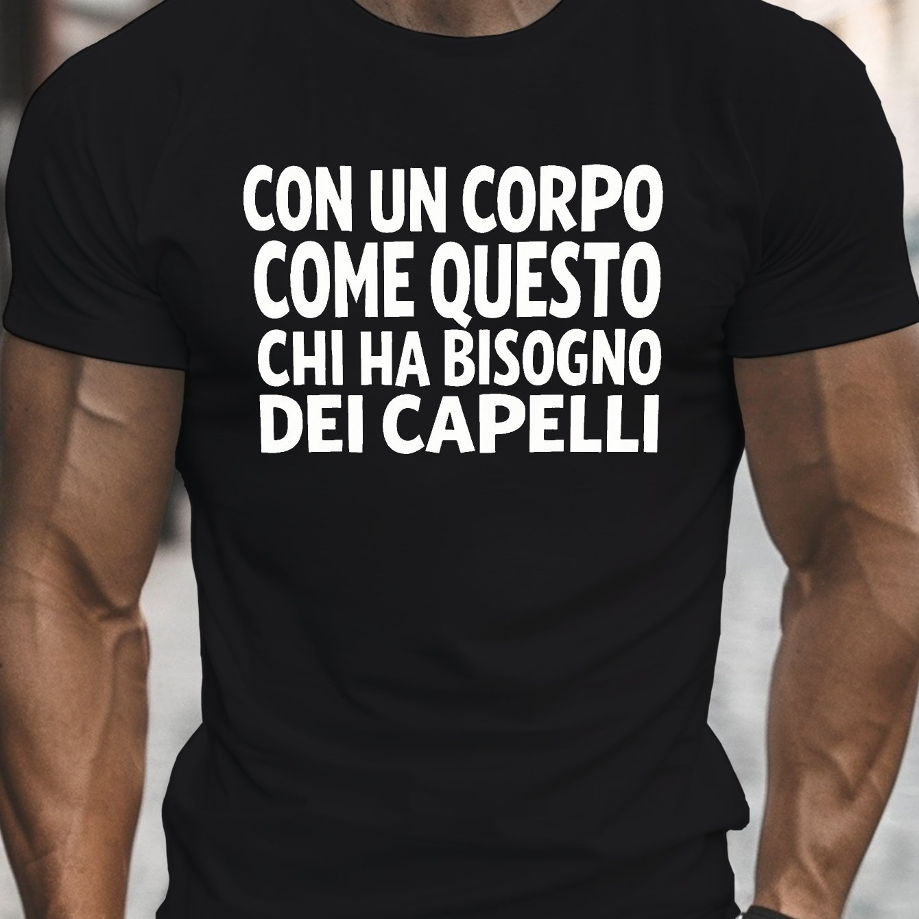 TEMU Men's Humorous Italian Quote T-shirt - This, I'm Bald - Casual Round Neck Short Sleeve Top, Lightweight Summer Wear, , For Casual Attire, Fun