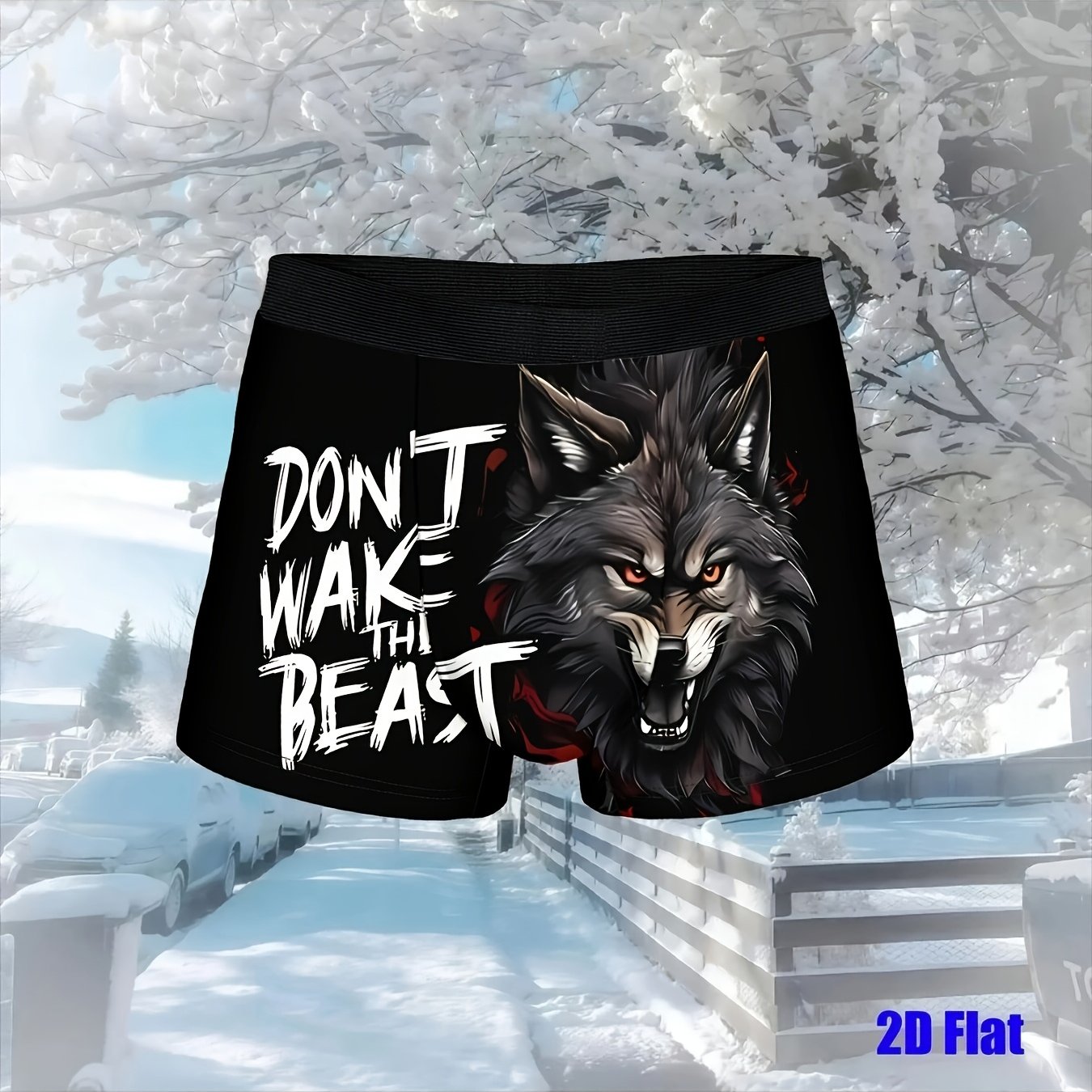 TEMU 1pc Don't Wake The Angry Wolf Head Underpants Breathbale Panties Men's Underwear Comfortable Shorts Boxer Briefs
