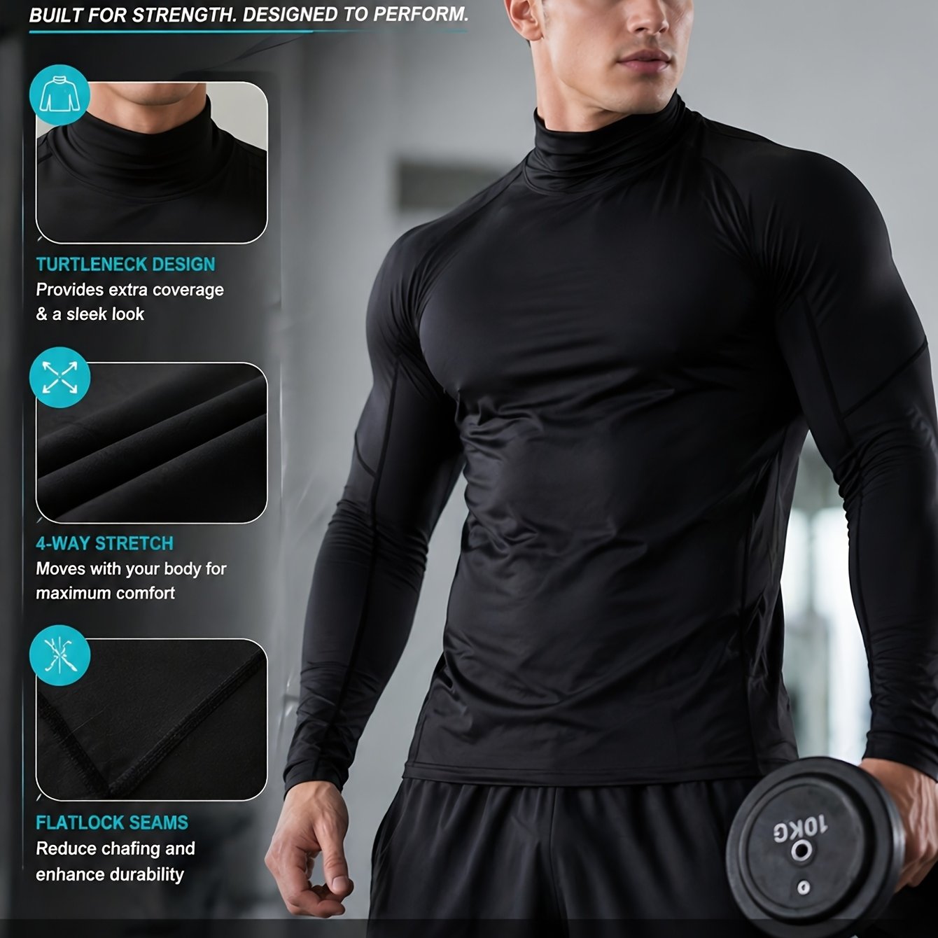 E-shop Herren Quick-Dry Stretch Fitness-Shirt - Hochgeschlossenes Langarm-Workout-Oberteil, Eng Anliegendes Gym & Boxen Shirt für Alle Jahreszeiten,