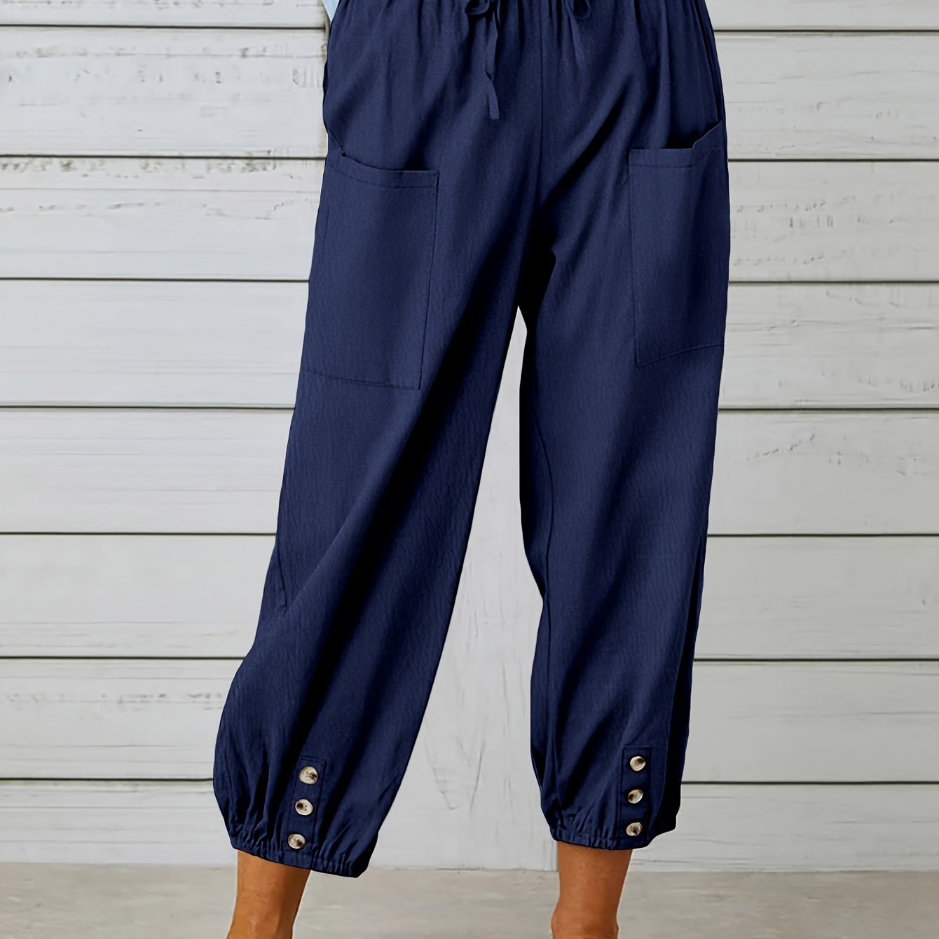 TEMU Wide Leg Capri Pants, Loose Casual Drawstring Waist Pants, Women's Clothing