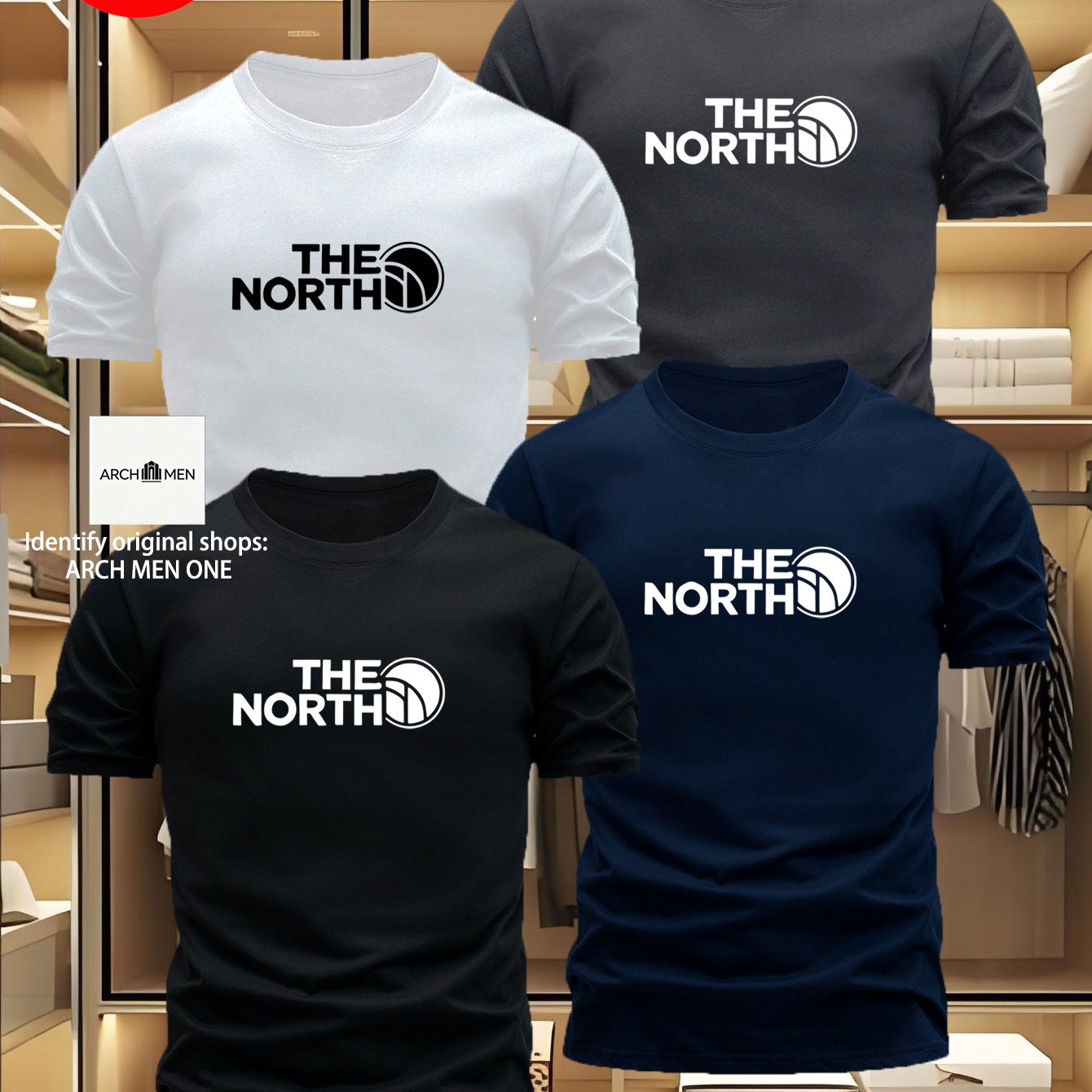 TEMU 4-pc Of Men's Casual Short-sleeved T-shirts, Easy And Stylish Design, Printed With "the North" Lettering And A Circular Pattern On , Showcasing