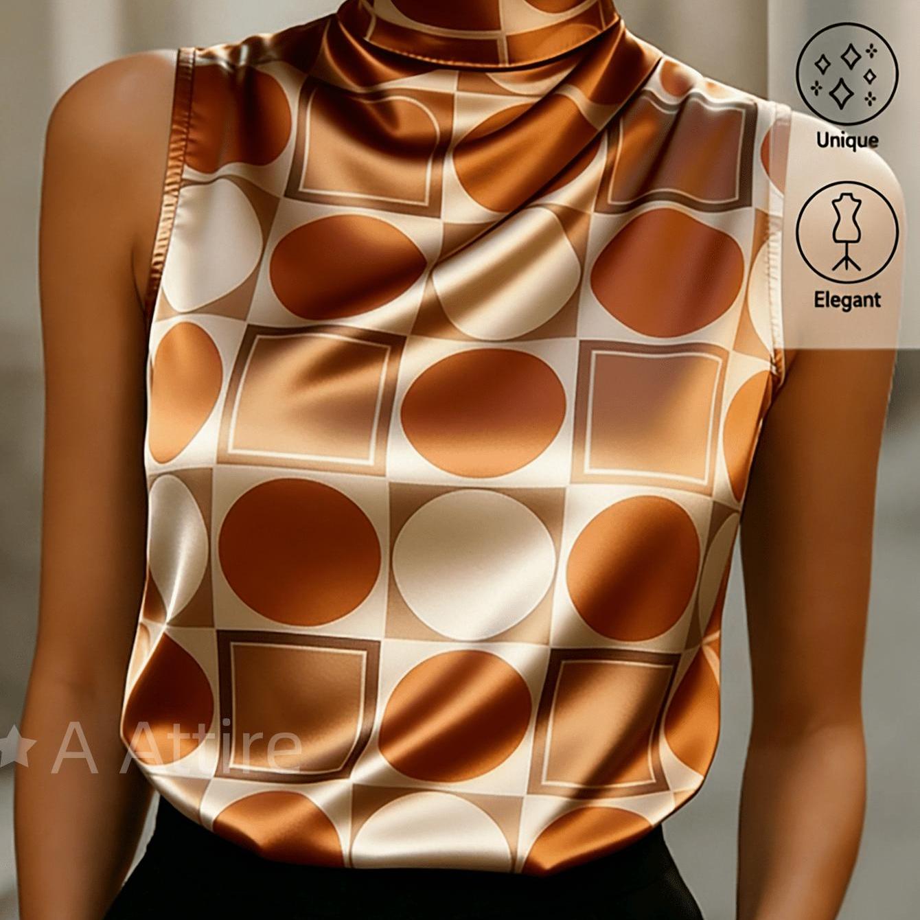Image of Women's Summer Pattern Print Sleeveless Satin Vest With Small Stand Collar Elegant And Comfortable Women's Summer Wear Stylish And Casual Suitable For Commuting Dates And Everyday Wear A Great Gift
