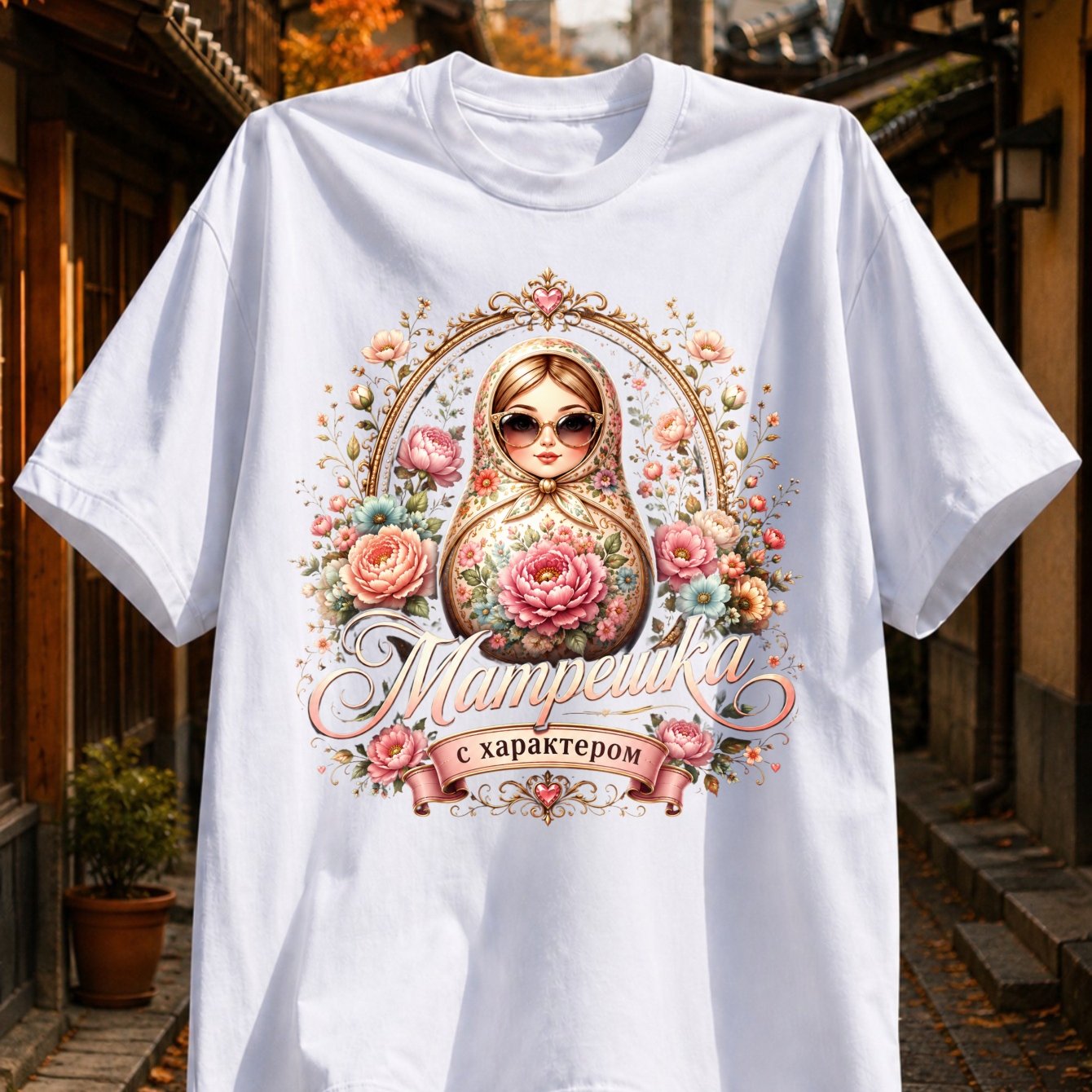 Image of With Character Dark Shades Peonies Ornate Graphic Unisex All T-shirt