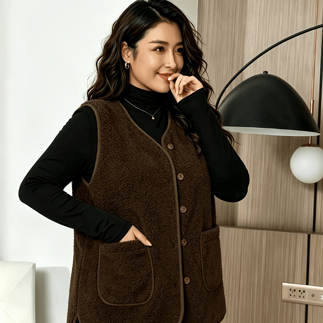 TEMU Plus Size - European Size Large Lamb Fleece Vest Elegant Casual Warm Vest