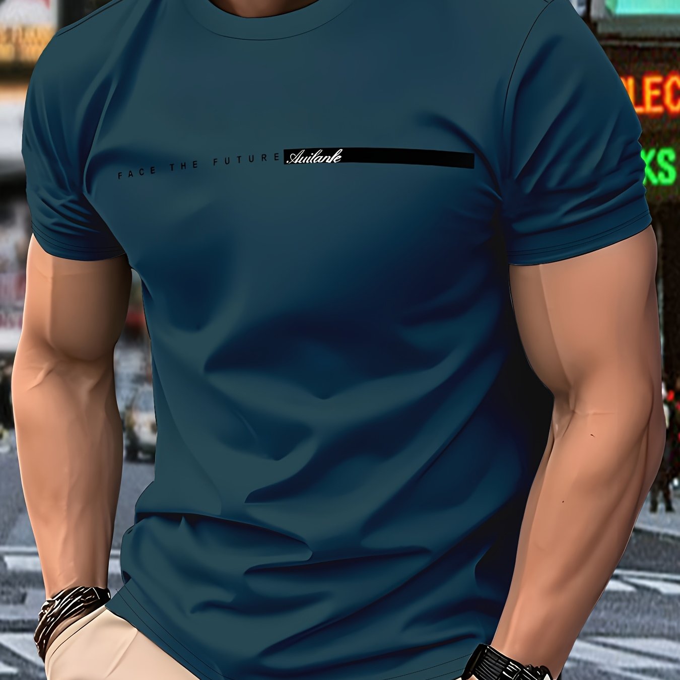TEMU Men's Fashion Casual T-shirt - 100% Polyester Fiber, Round Neck Short Sleeves, Machine Washable, Comfortable For , Daily Wear | Round Neck