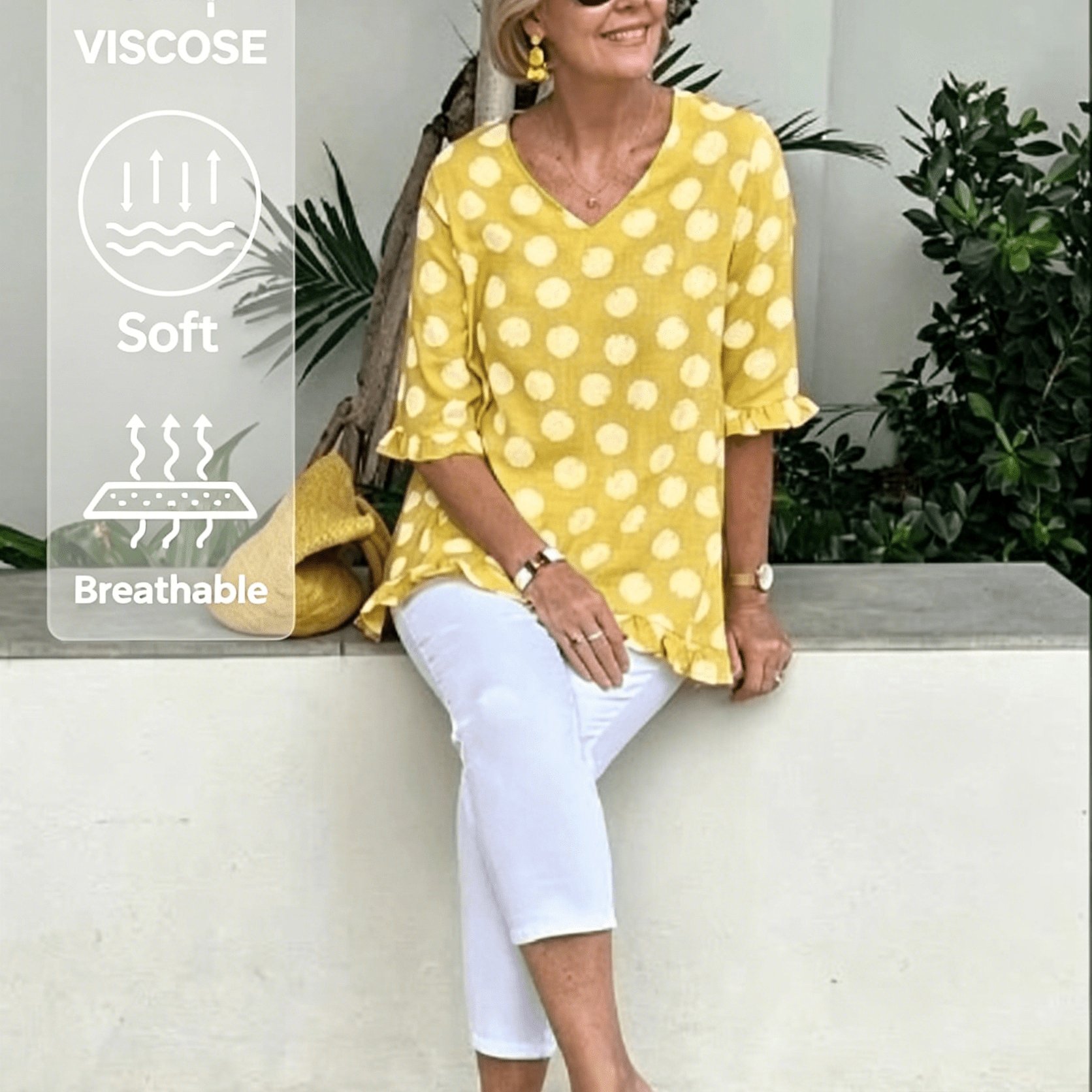 Image of Yy1222118 Summer New Mid-sleeve V-neck Polka Dot Print T-shirt