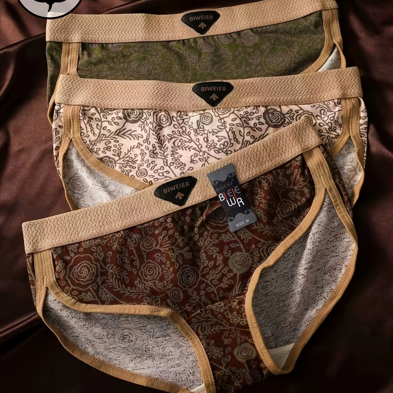 Image of 3pcs Biweier Women's Retro Printed Briefs, High-end And Light Luxury, Soft And Comfortable, Fashionable Underpants, Suitable For Women's Casual Sports And Home Commuting, Valentine's Day Gift
