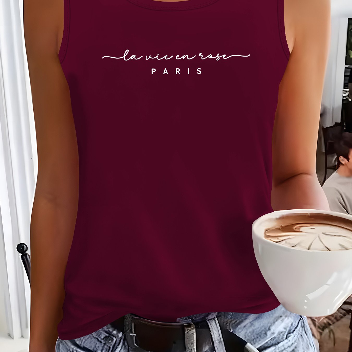 TEMU Round-neck Simple Letter Print Women's Casual Fashion Vest, /summer/autumn Style -neck Vest, S Vest, Suitable For And Daily Commuting